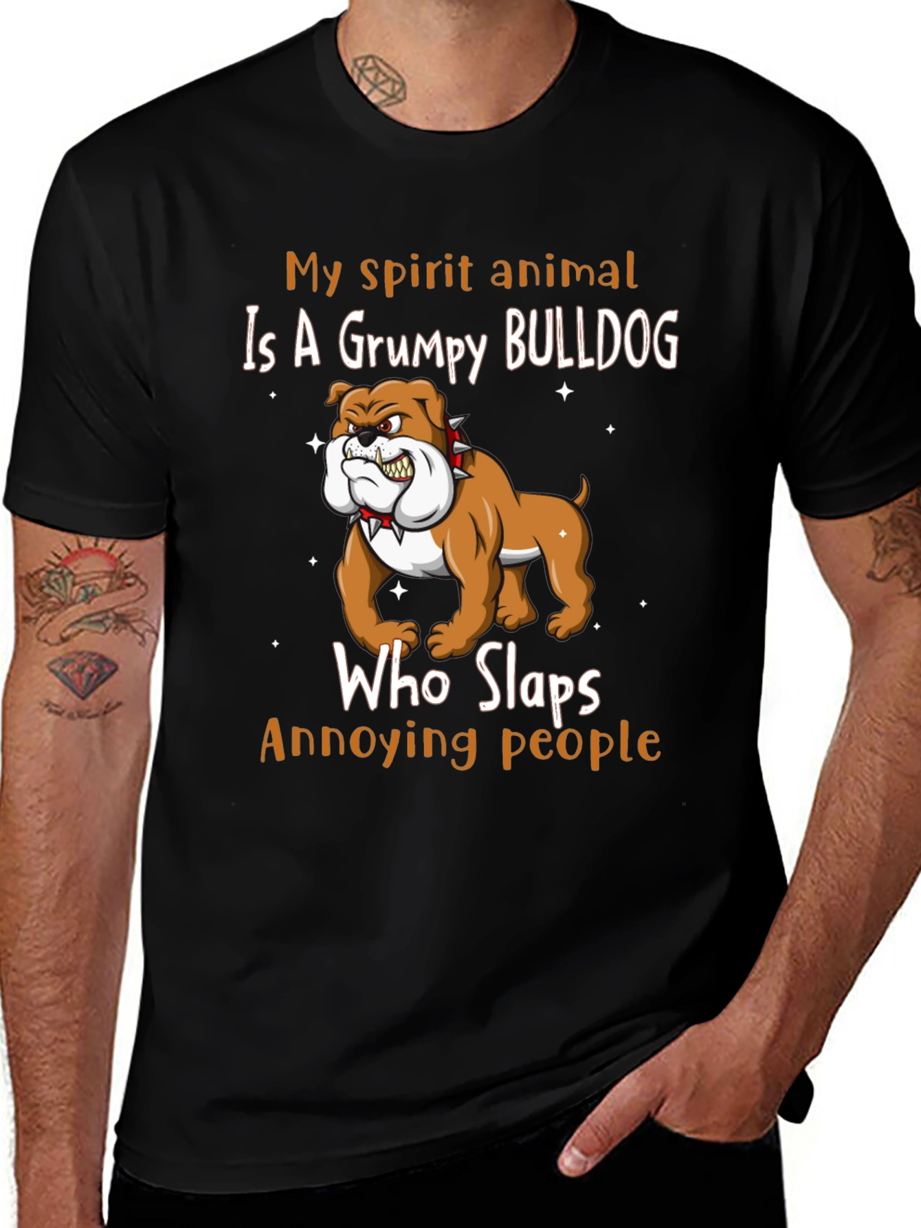 Grumpy Bulldog Spirit Animal Graphic T-Shirt