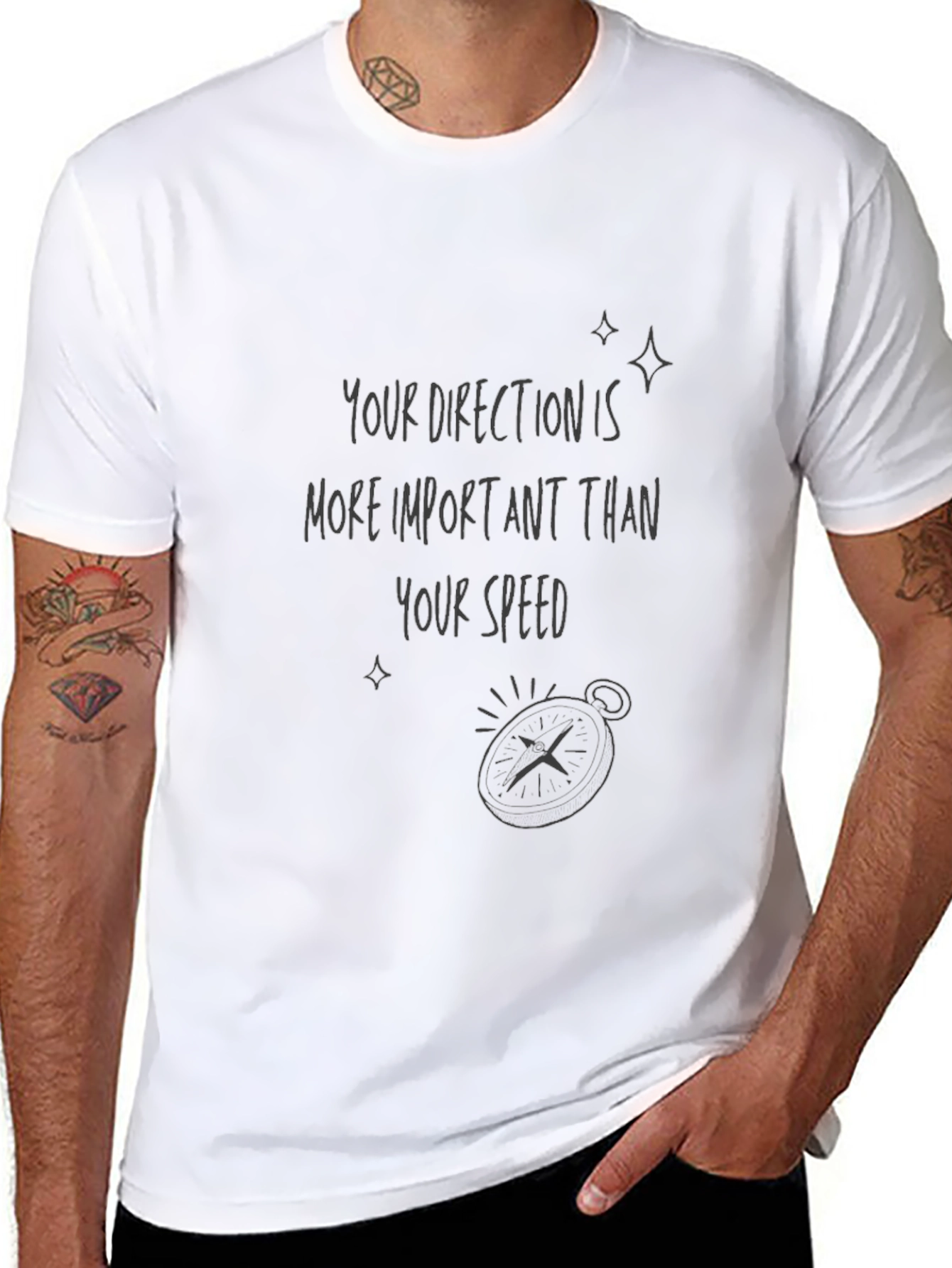 Direction Over Speed Graphic Tee - Black Casual T-Shirt