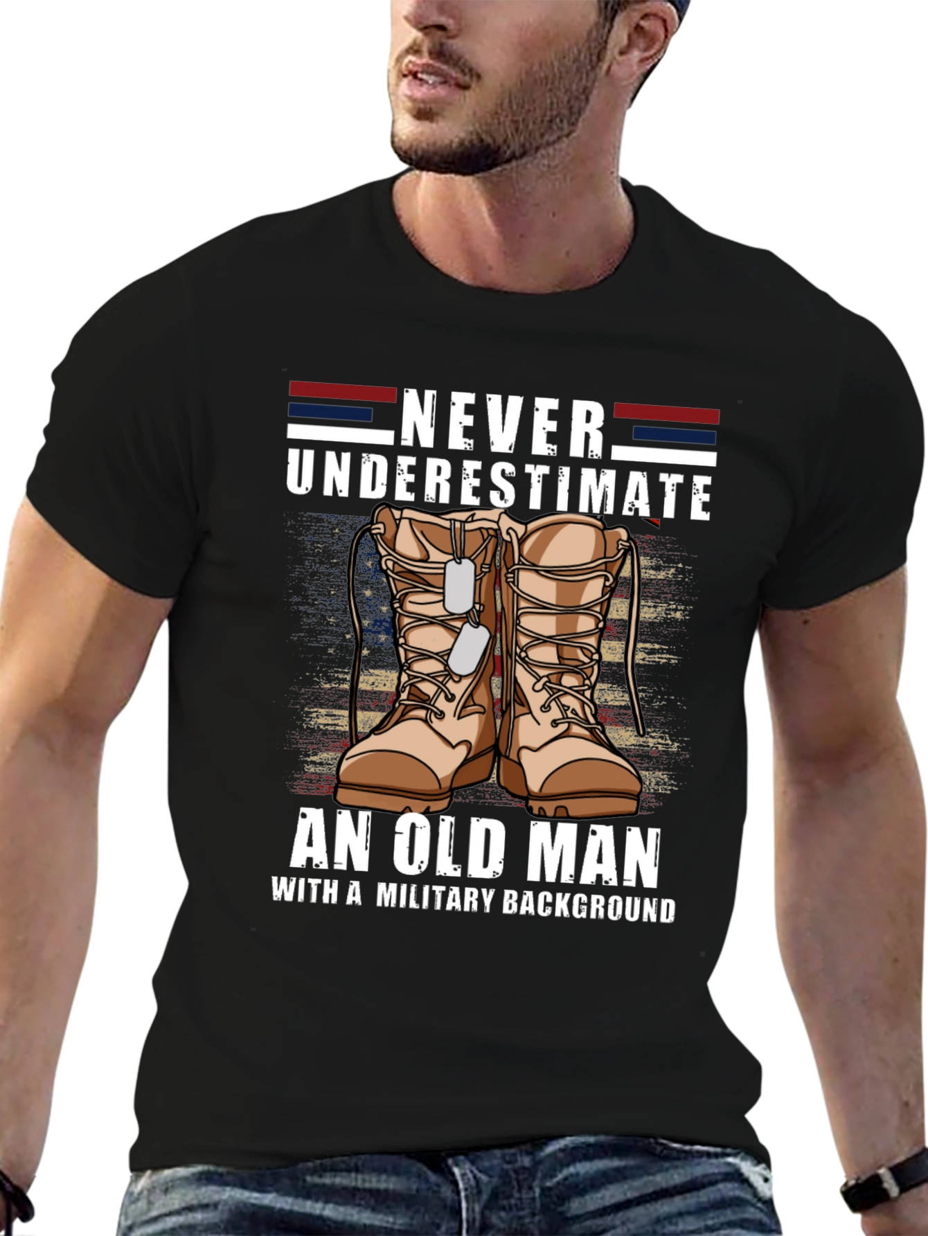 Never Underestimate Old Man Military Tee