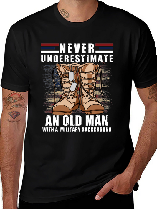 Never Underestimate Old Man Military Tee