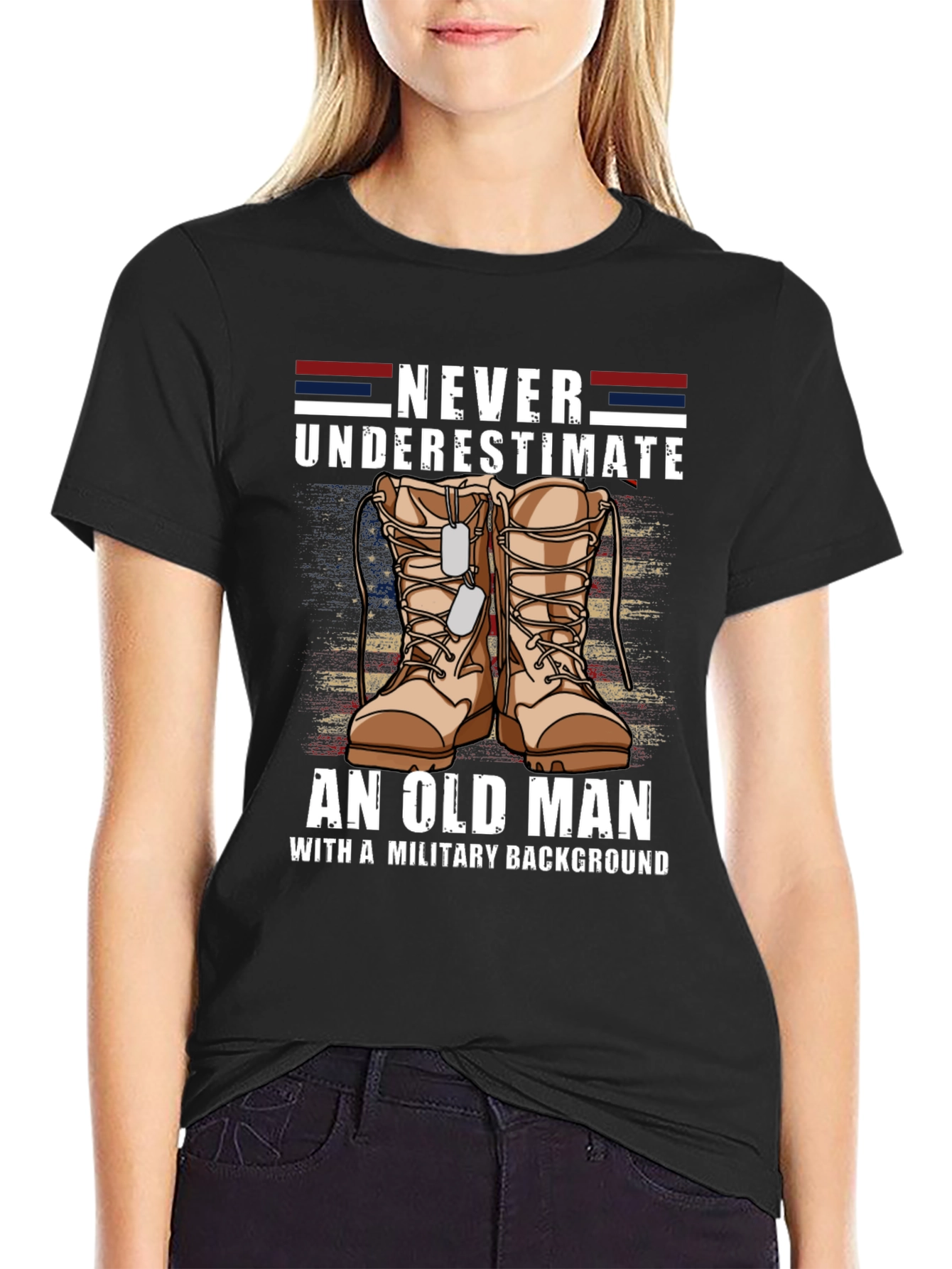Never Underestimate Old Man Military Tee