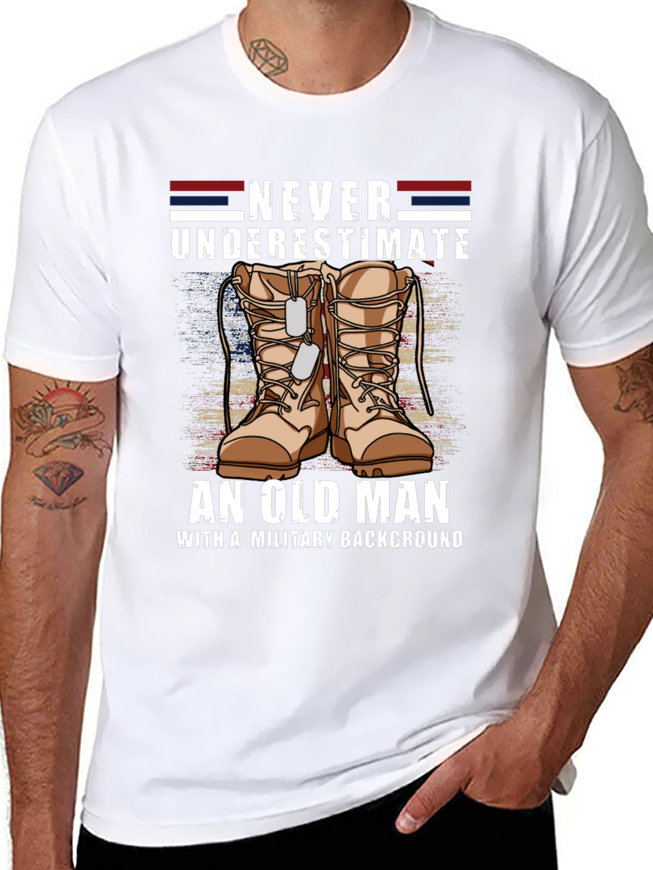 Never Underestimate Old Man Military Tee