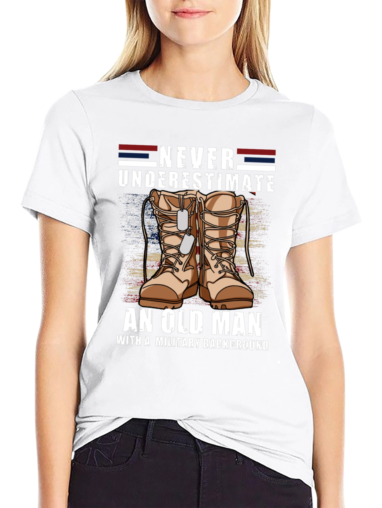 Never Underestimate Old Man Military Tee