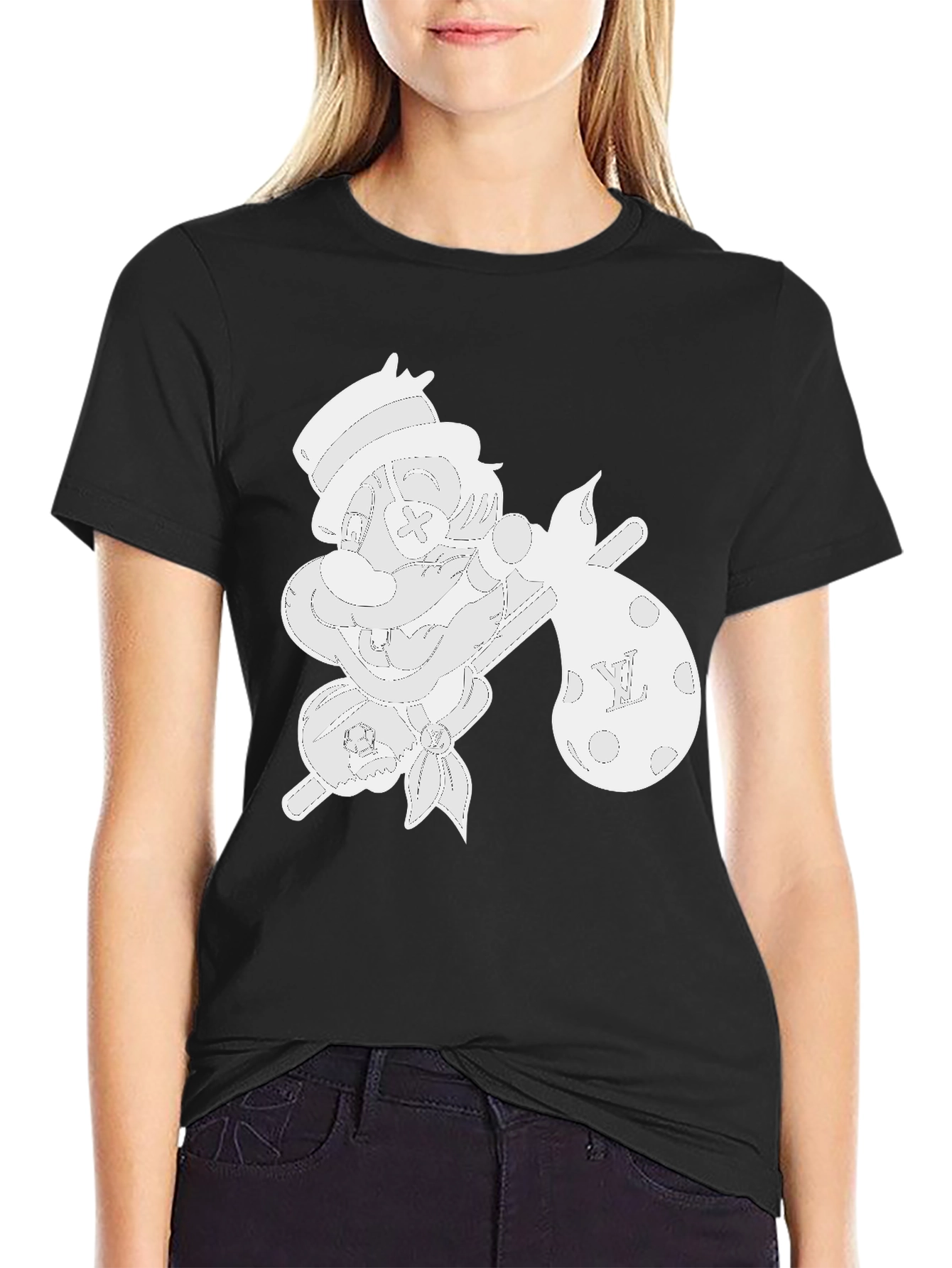 Cartoon Hobo Graphic Tee - Black Cotton Blend