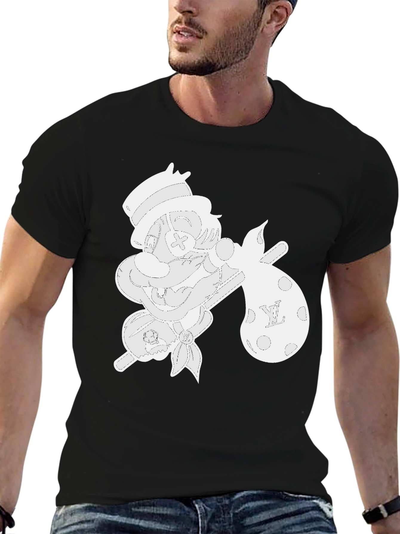 Cartoon Hobo Graphic Tee - Black Cotton Blend