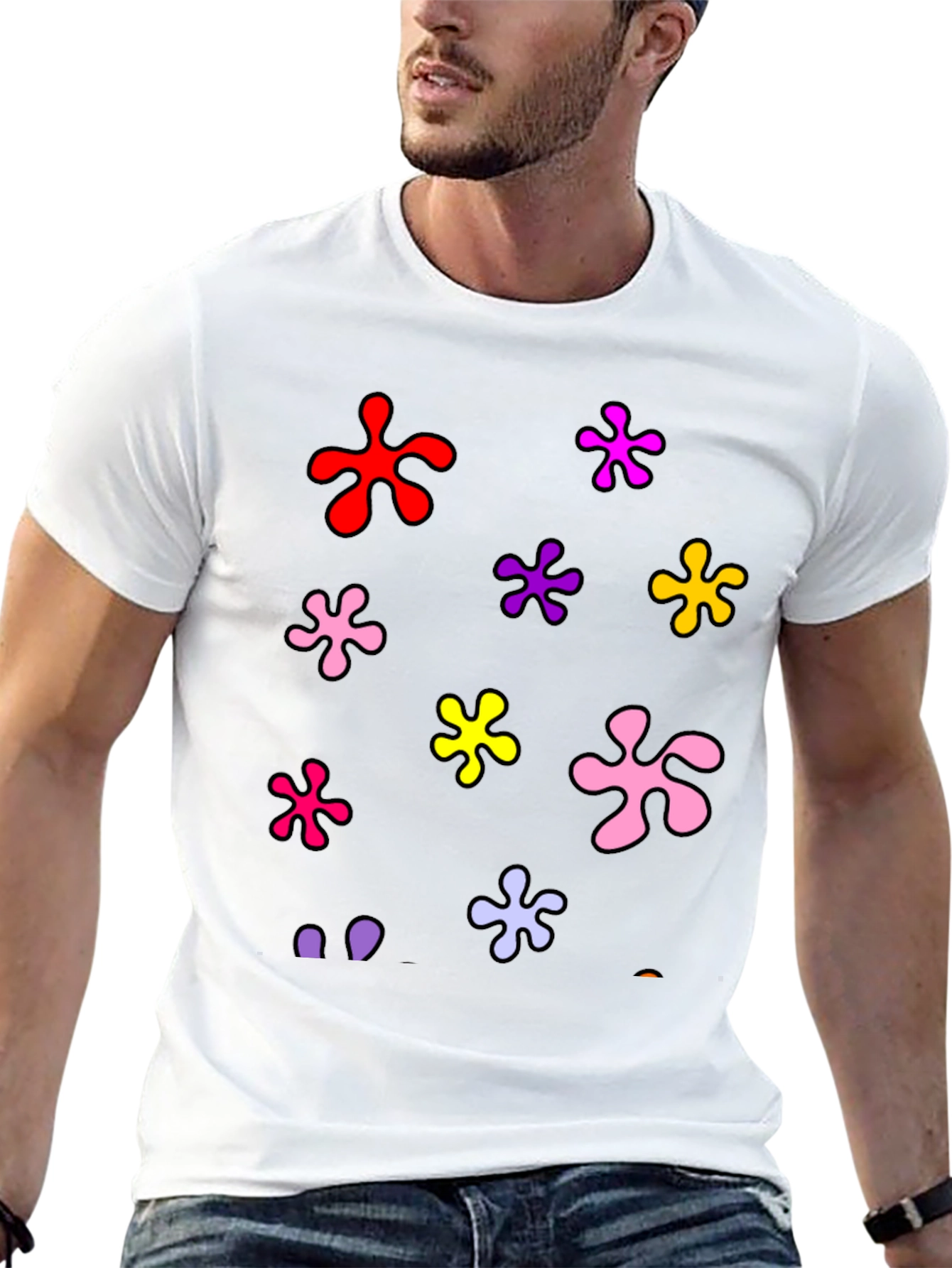 Funky Floral Splatter Graphic Black T-Shirt