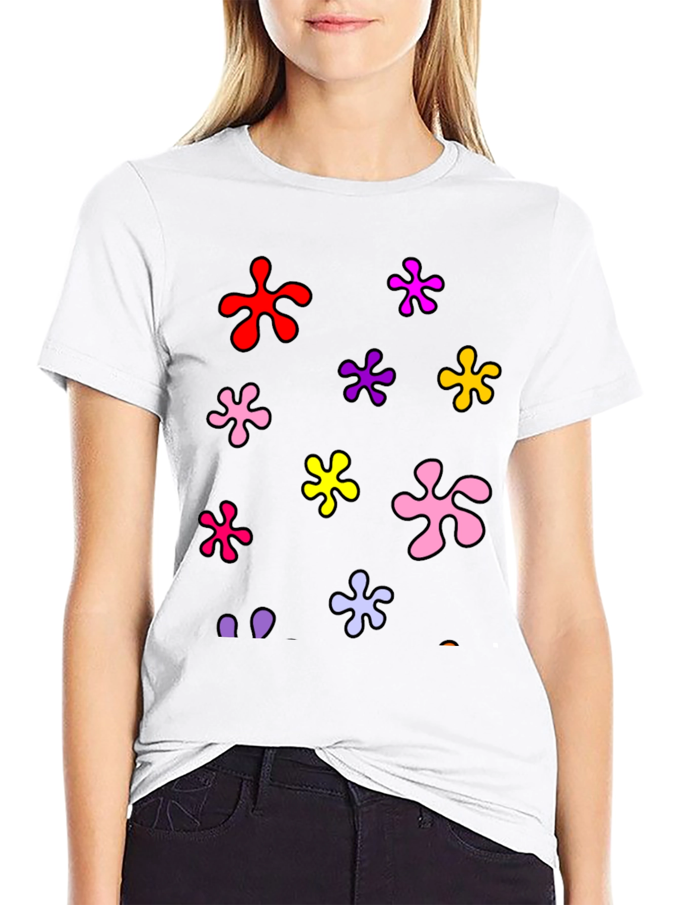 Funky Floral Splatter Graphic Black T-Shirt