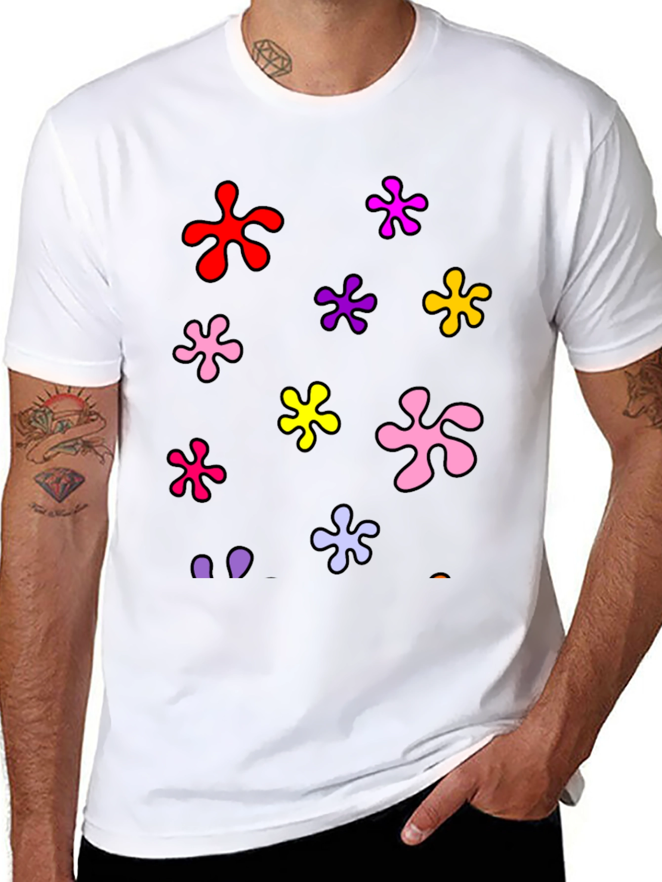 Funky Floral Splatter Graphic Black T-Shirt