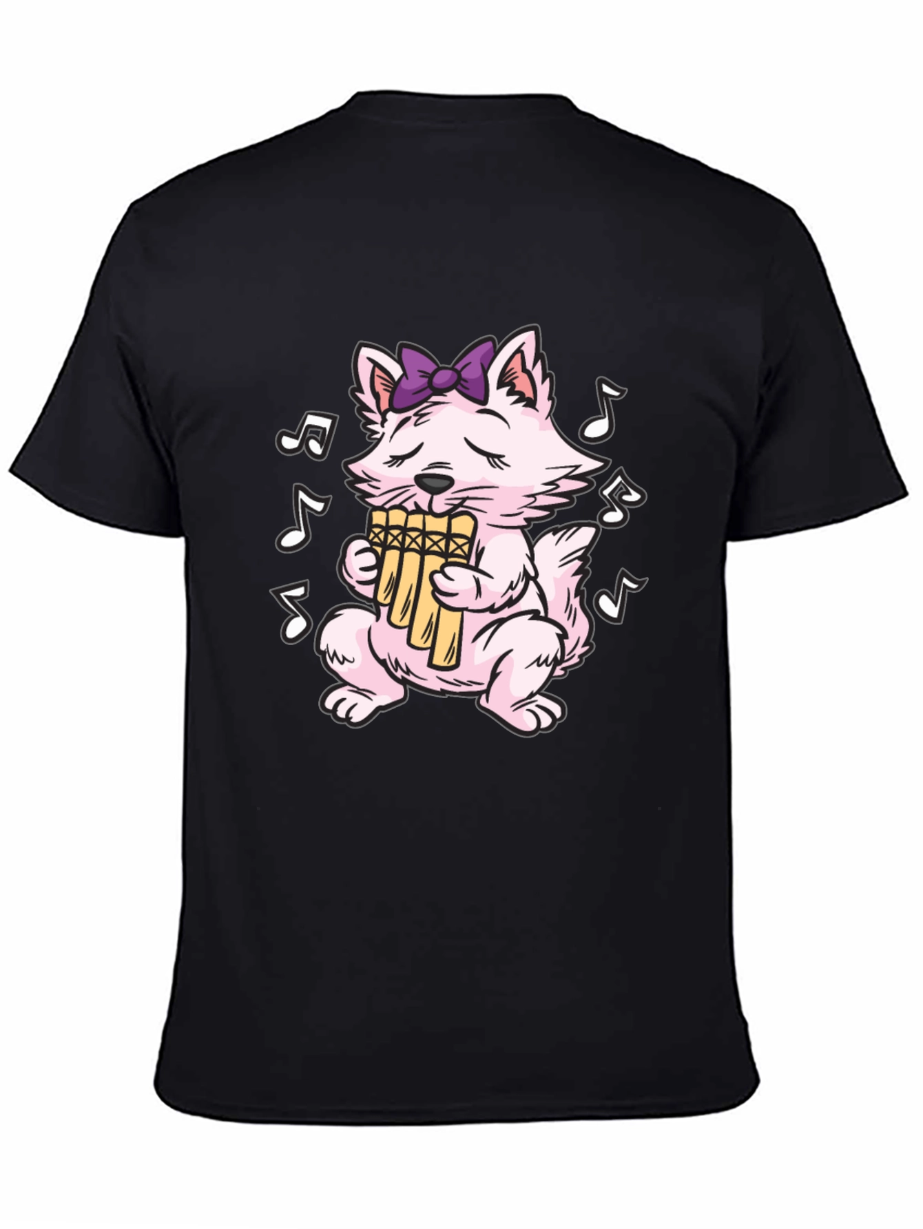 Musical Cat T-Shirt - Pan Flute Playing Kitten Tee