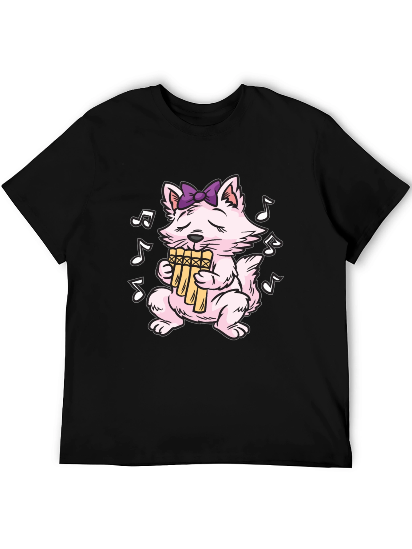 Musical Cat T-Shirt - Pan Flute Playing Kitten Tee