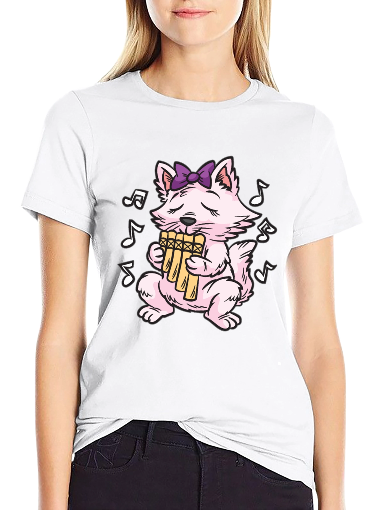 Musical Cat T-Shirt - Pan Flute Playing Kitten Tee