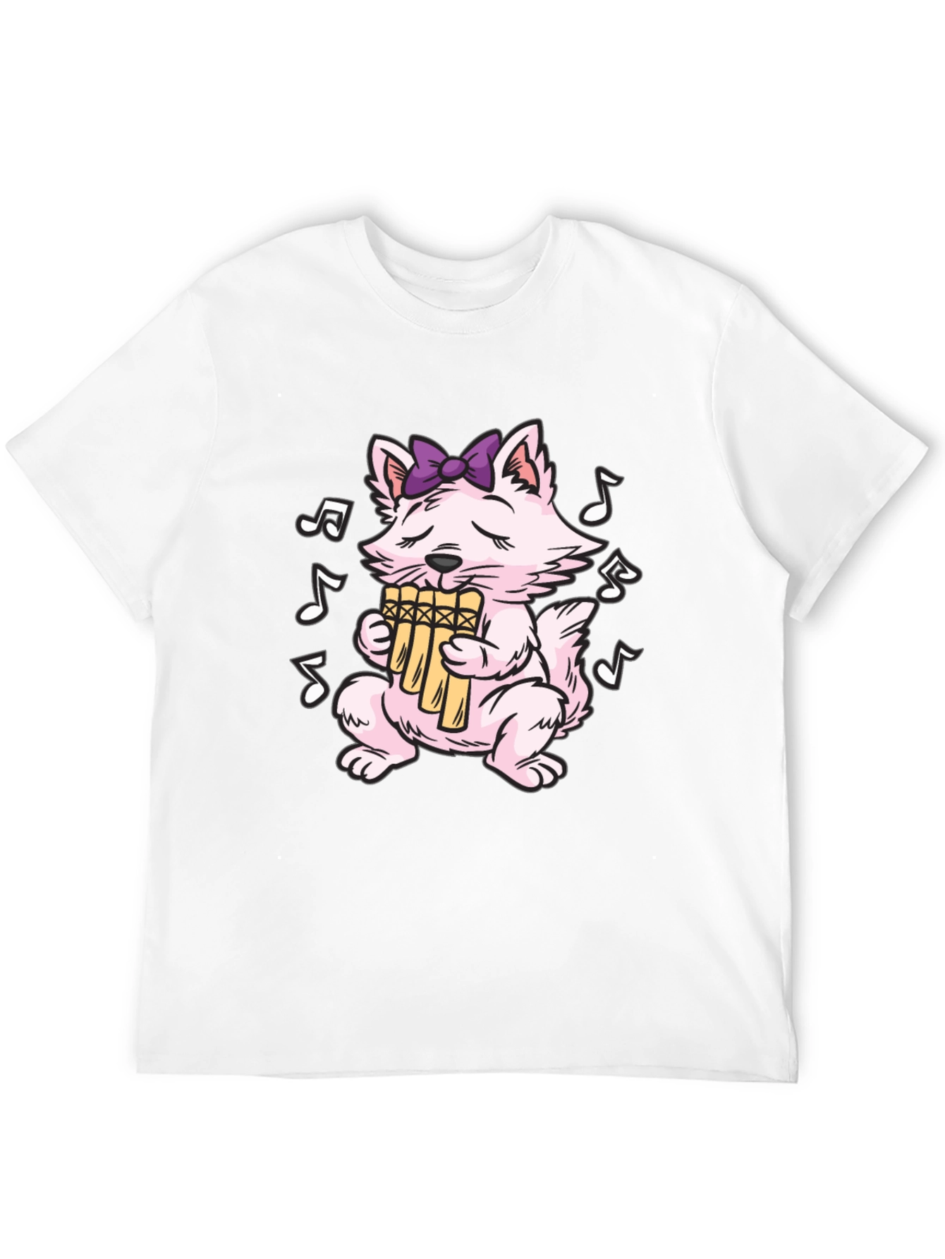 Musical Cat T-Shirt - Pan Flute Playing Kitten Tee