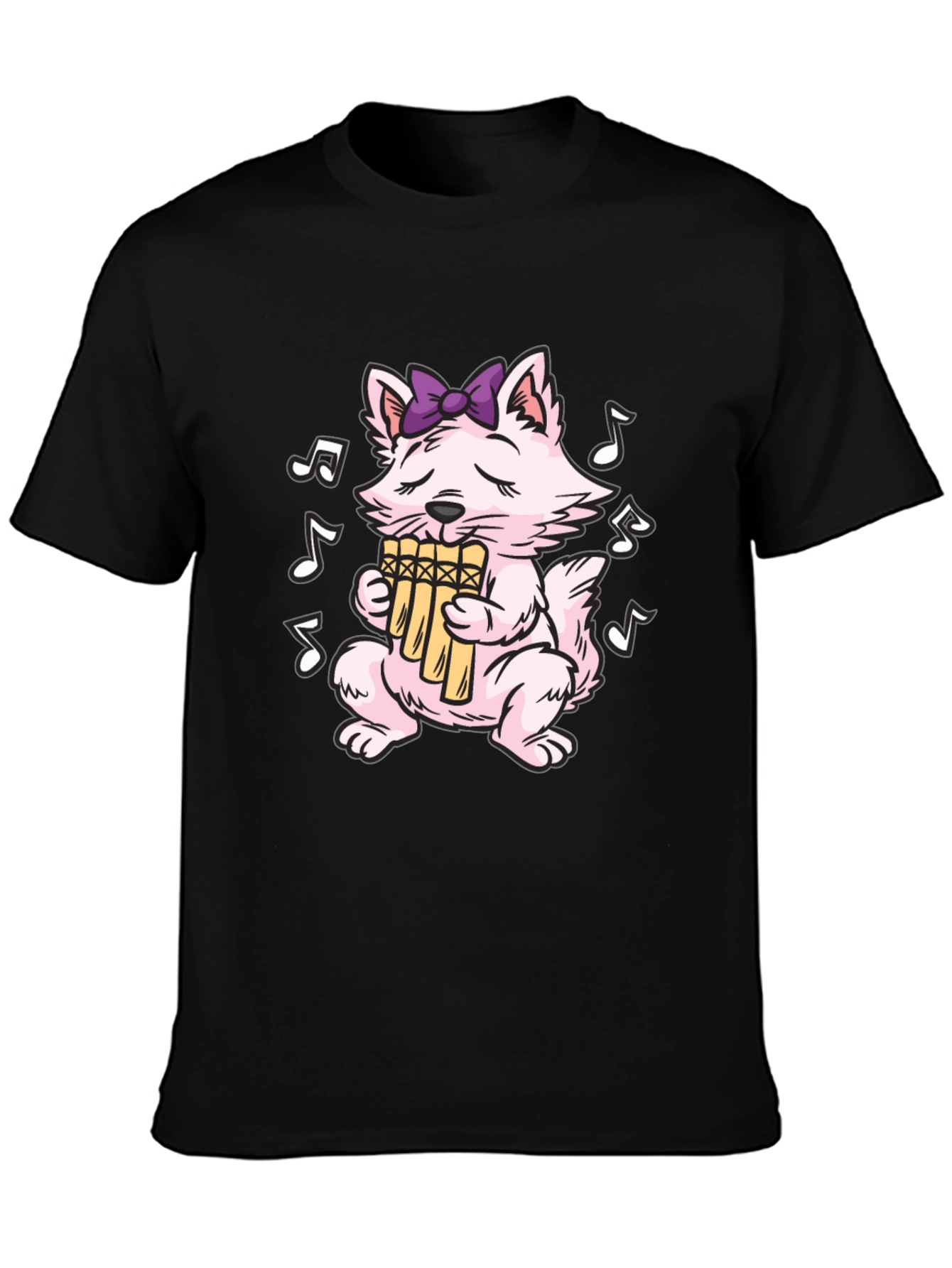 Musical Cat T-Shirt - Pan Flute Playing Kitten Tee