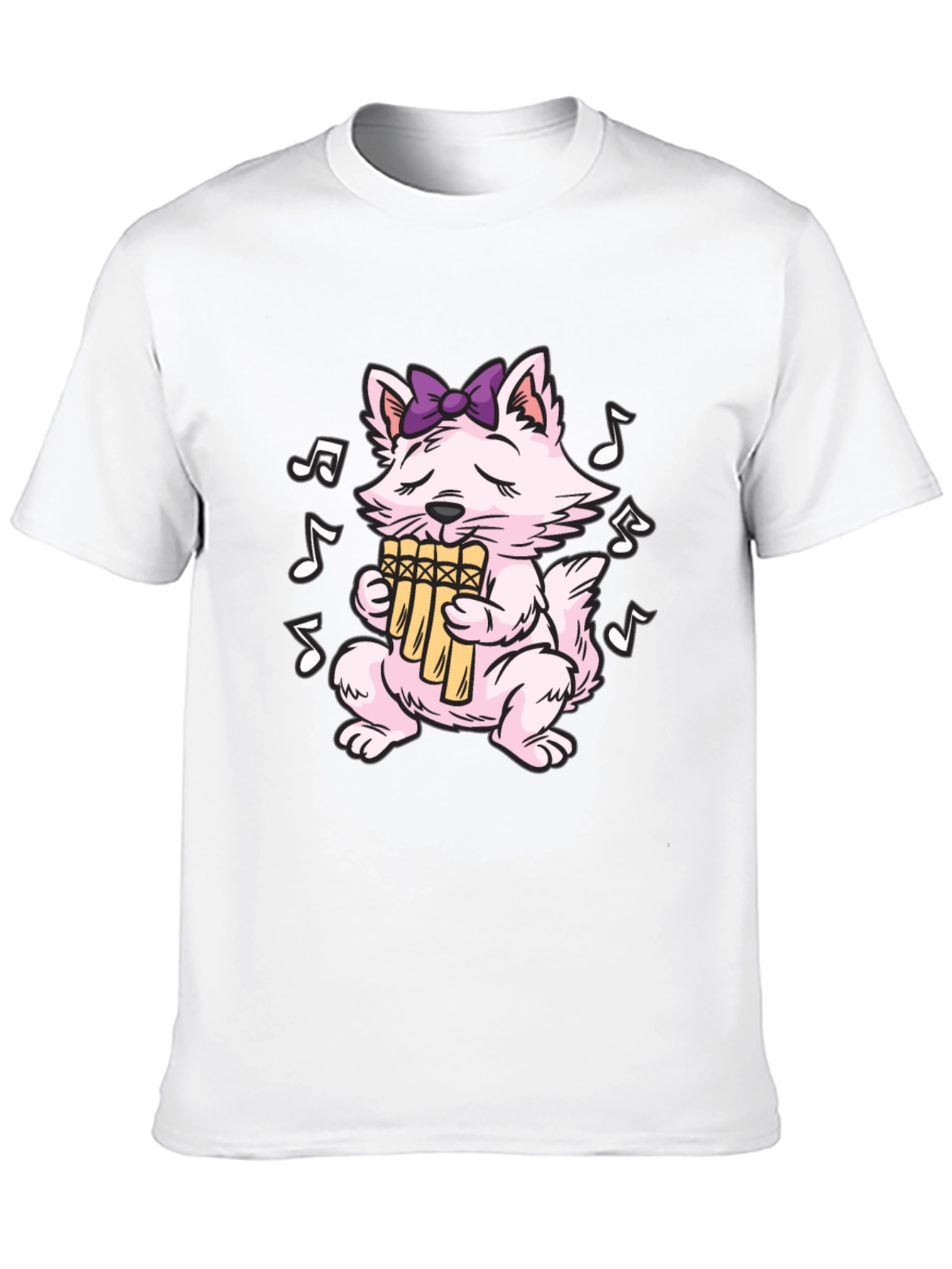 Musical Cat T-Shirt - Pan Flute Playing Kitten Tee