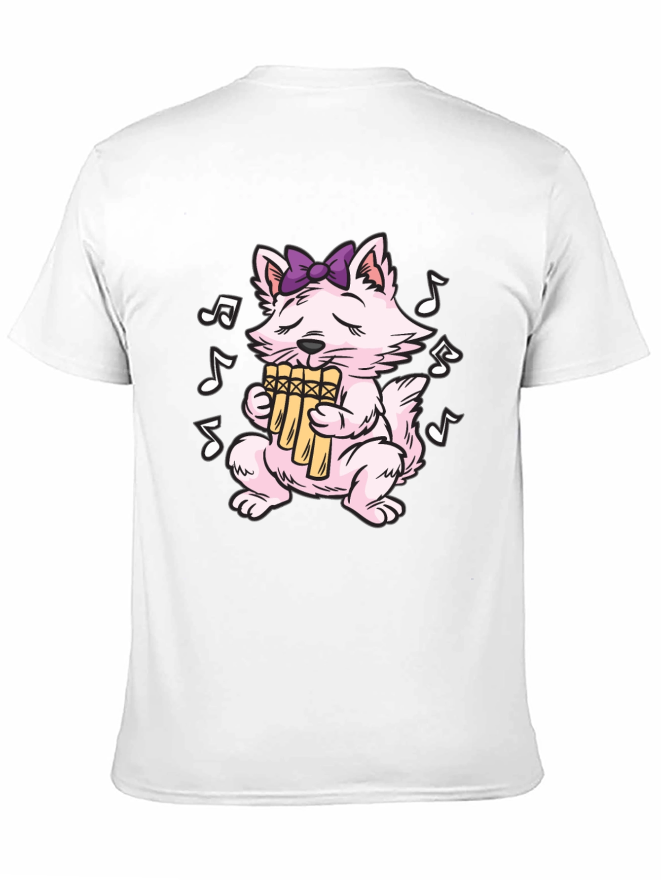 Musical Cat T-Shirt - Pan Flute Playing Kitten Tee