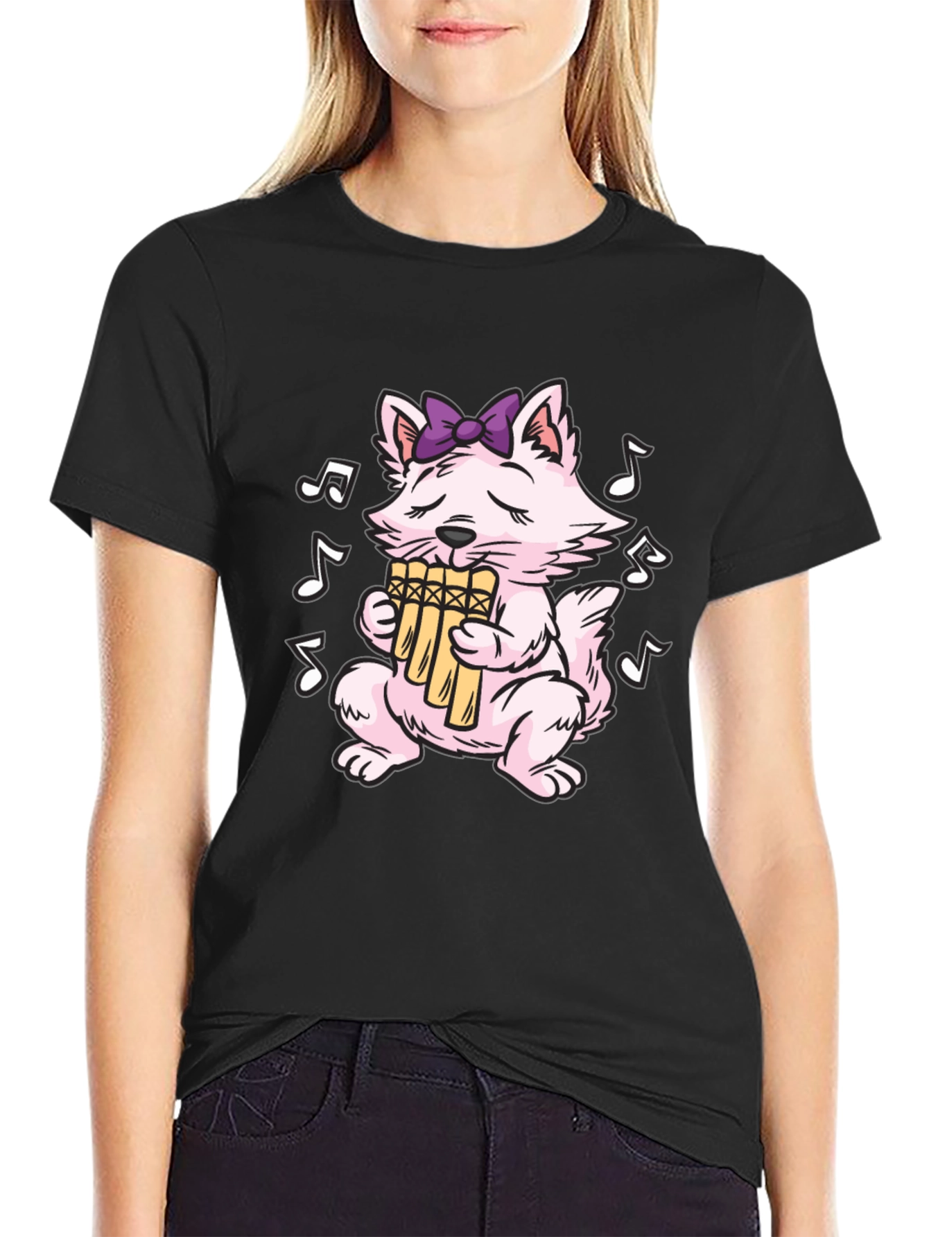 Musical Cat T-Shirt - Pan Flute Playing Kitten Tee