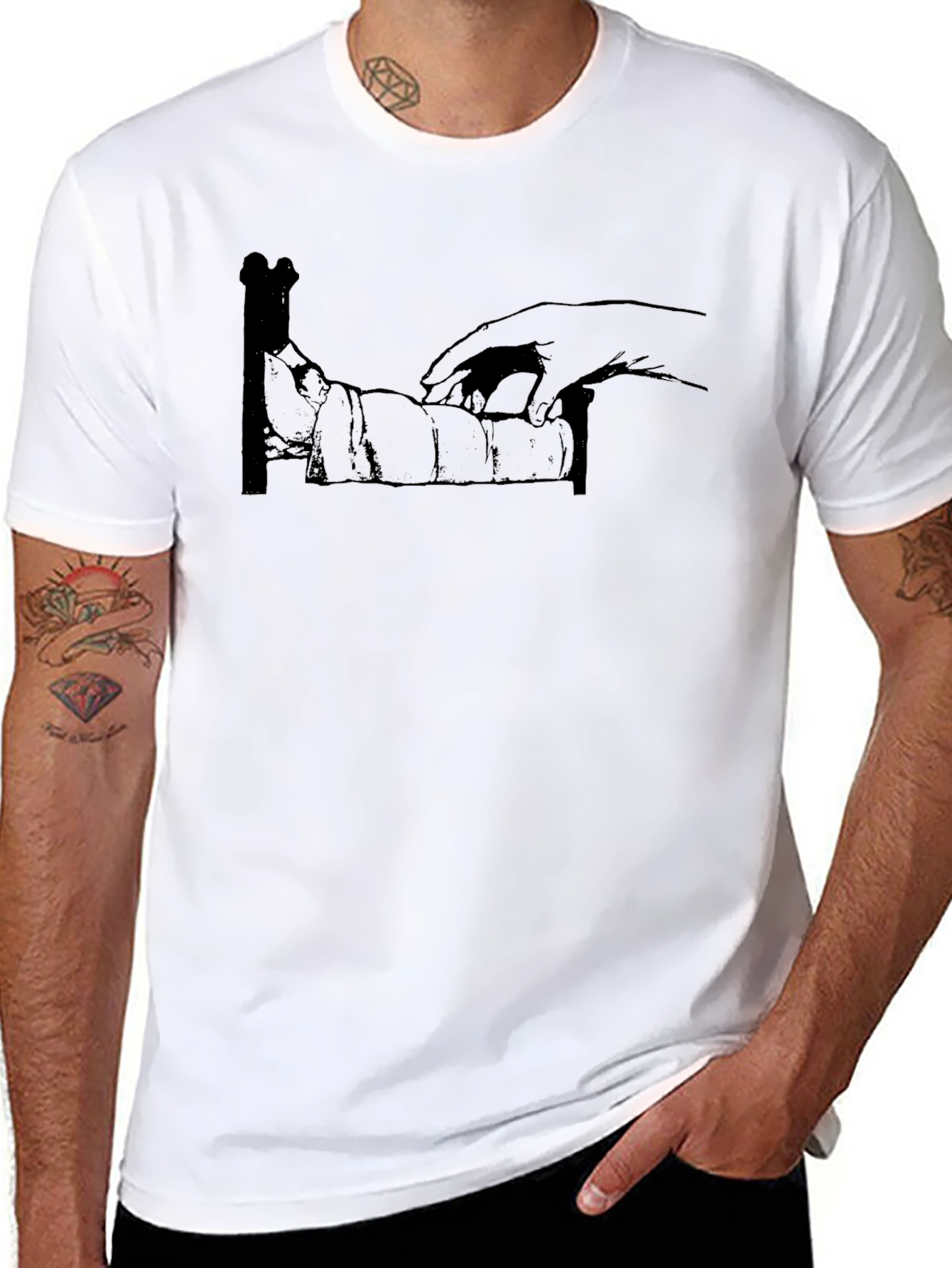 Humorous Hand-Bed T-Shirt