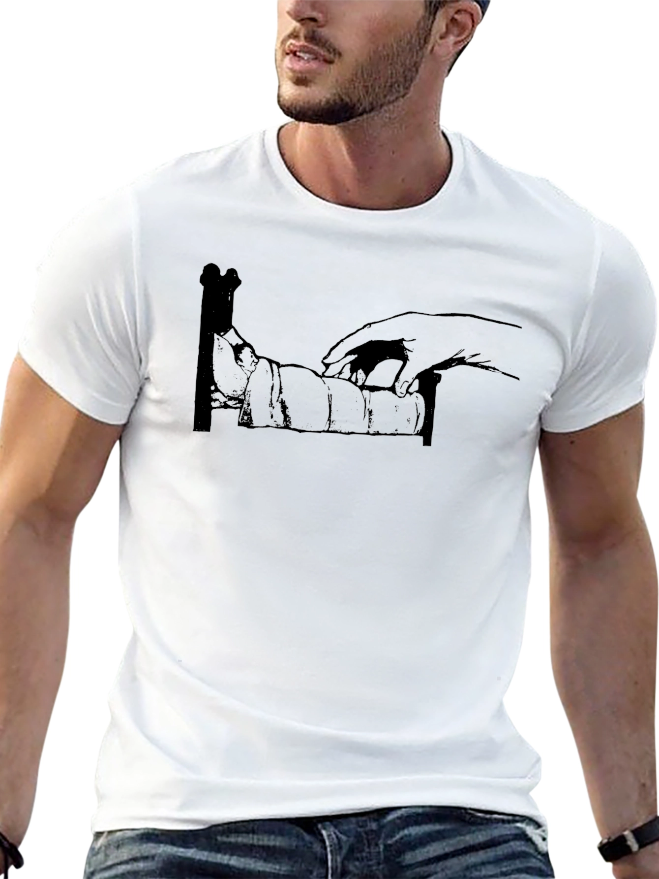 Humorous Hand-Bed T-Shirt