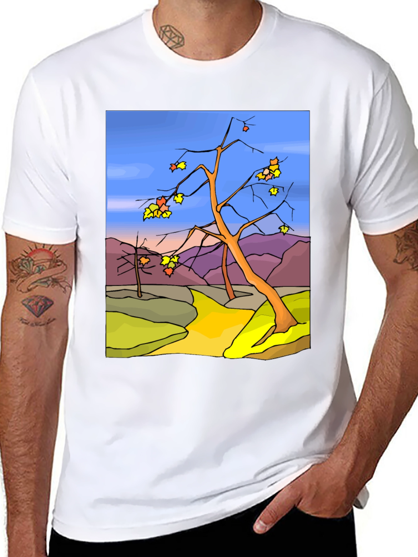 Autumn Landscape Graphic Tee - Black