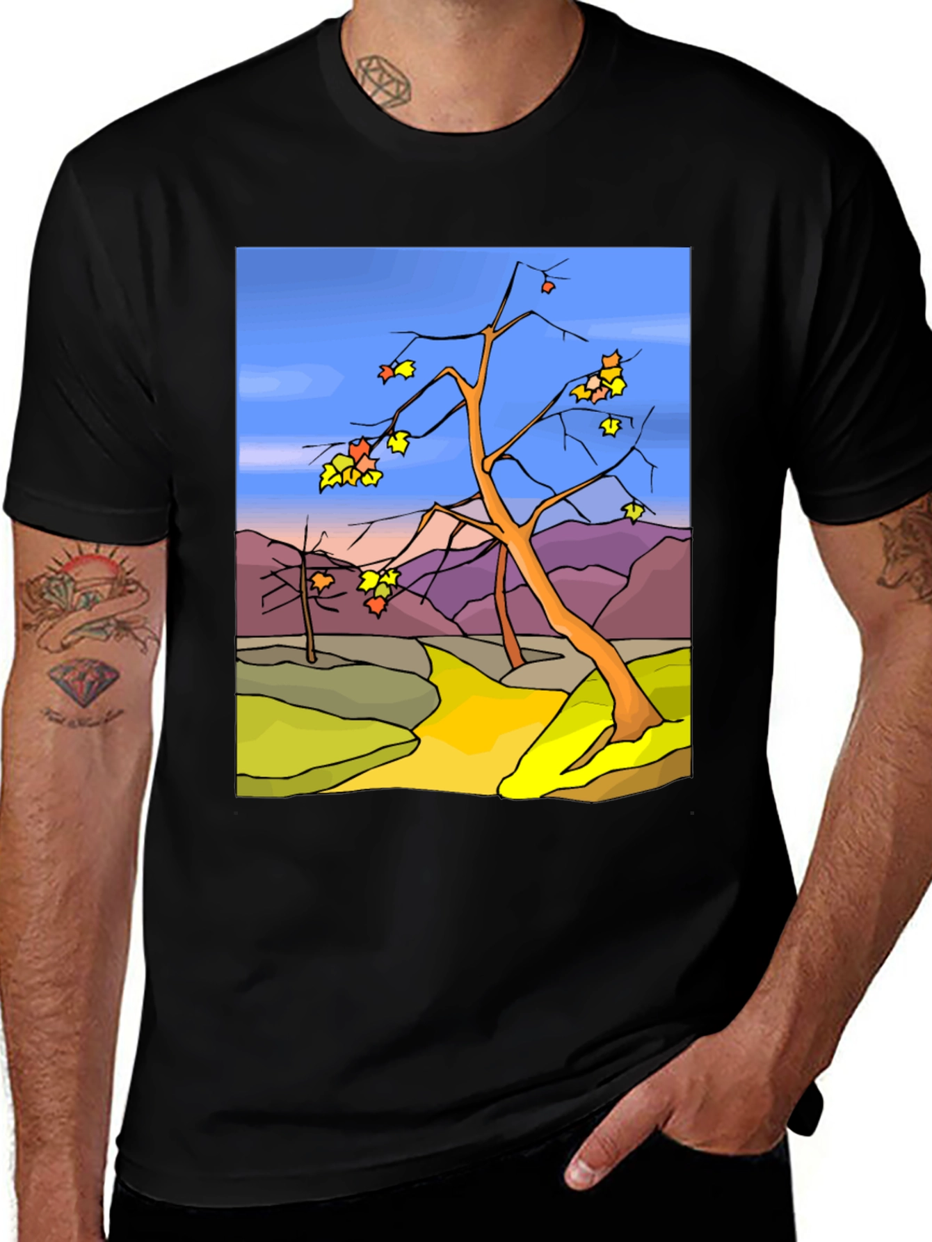 Autumn Landscape Graphic Tee - Black