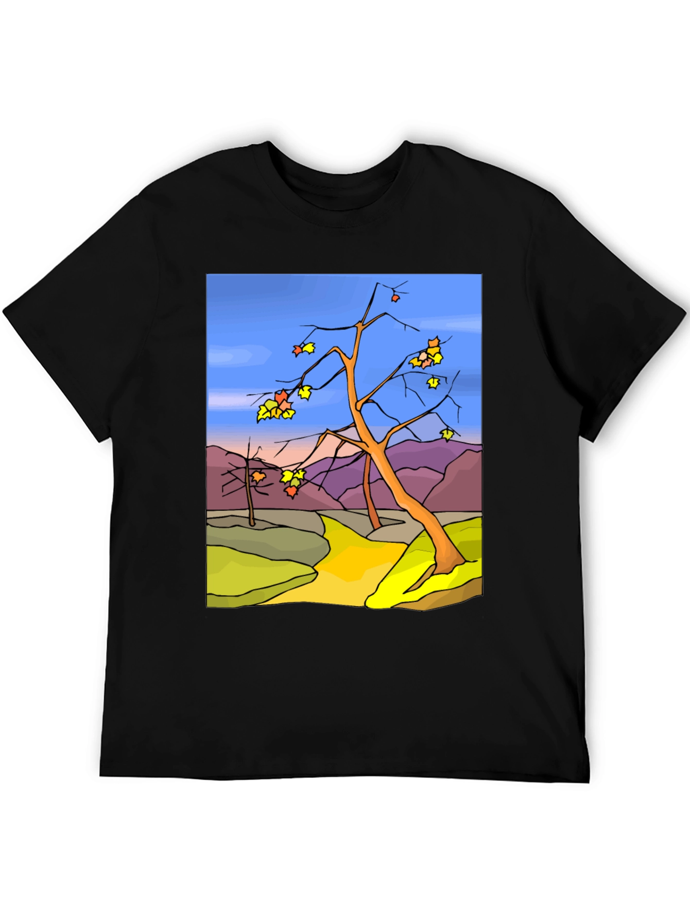 Autumn Landscape Graphic Tee - Black