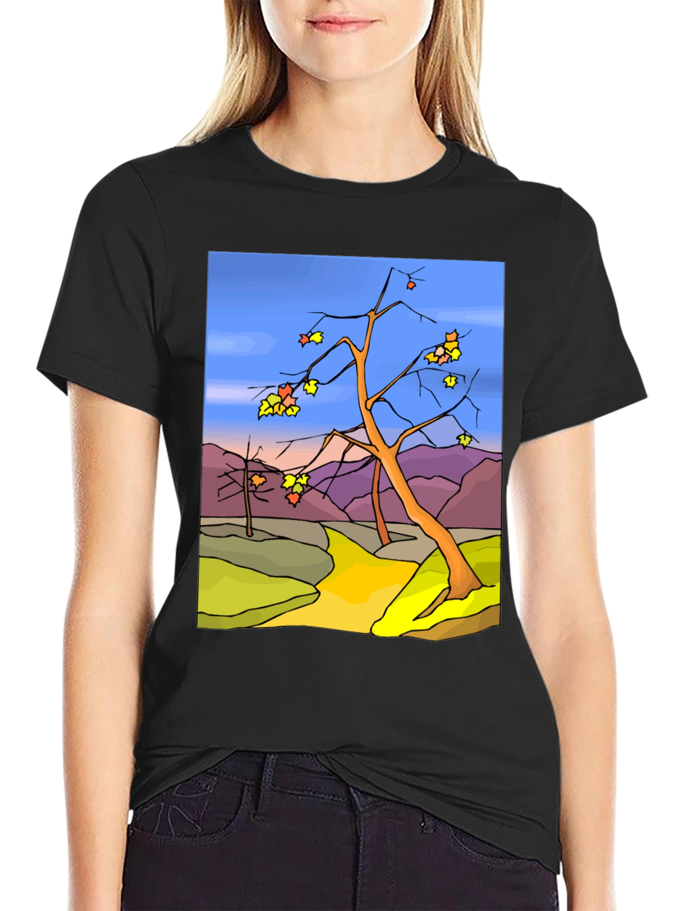 Autumn Landscape Graphic Tee - Black