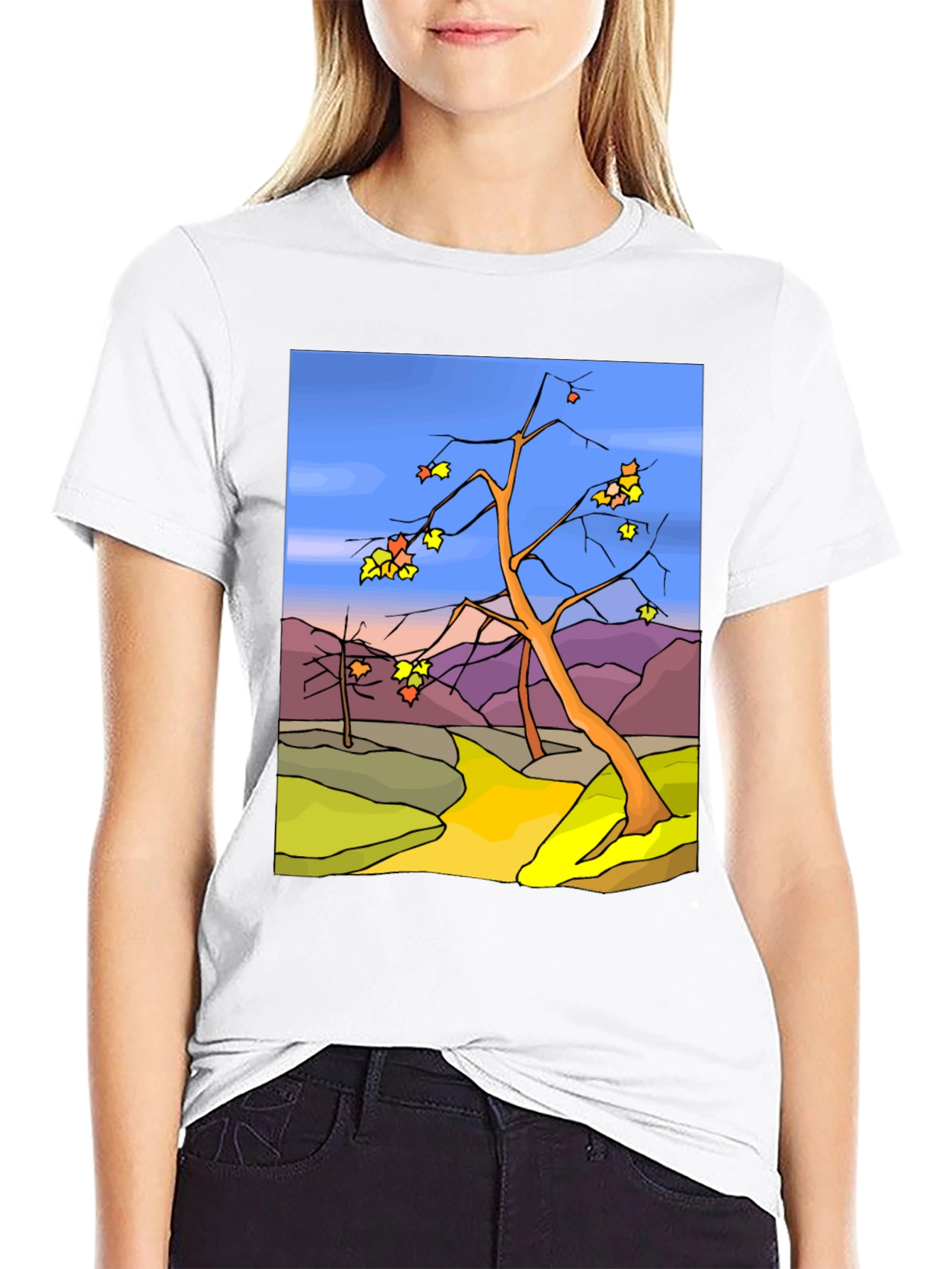 Autumn Landscape Graphic Tee - Black