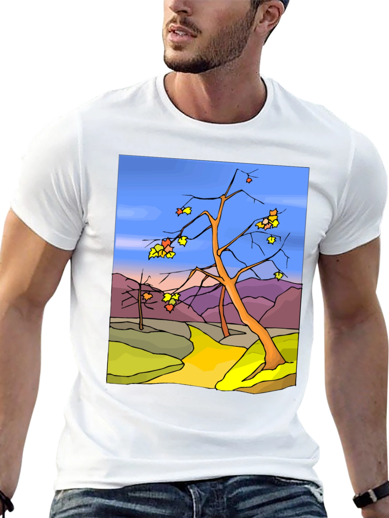 Autumn Landscape Graphic Tee - Black
