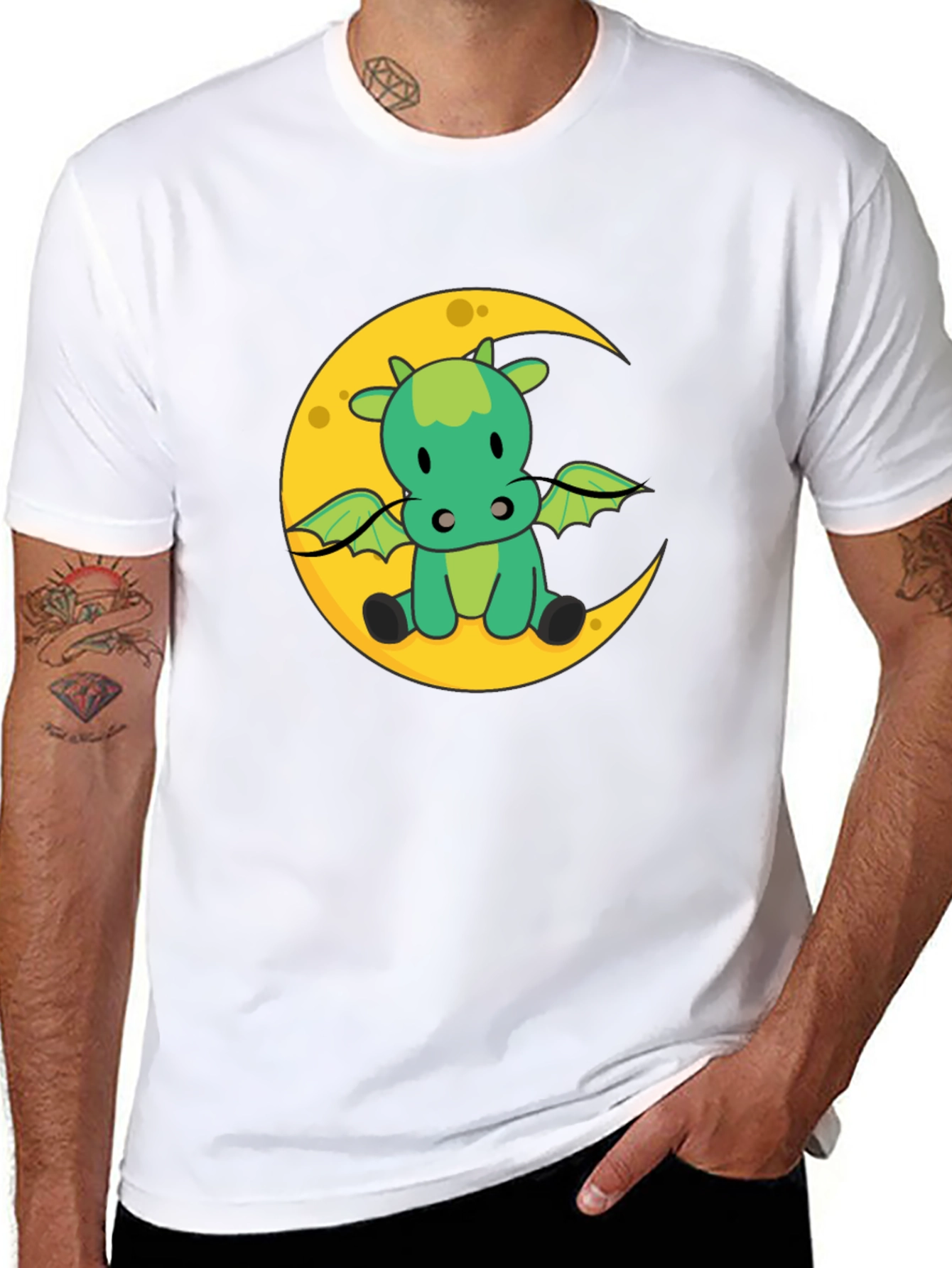 Cute Dragon on Moon Graphic T-Shirt