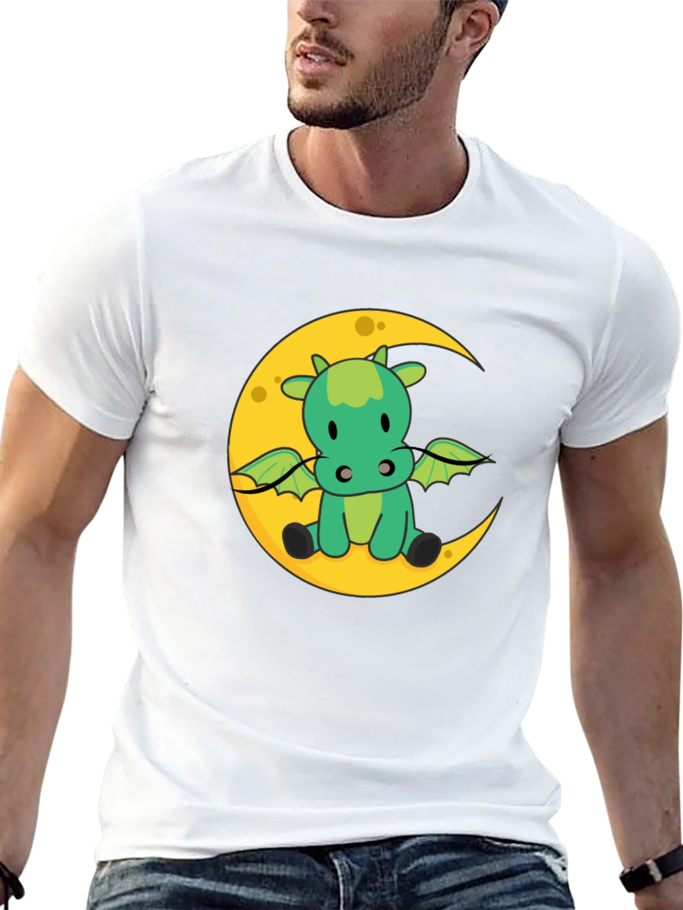 Cute Dragon on Moon Graphic T-Shirt