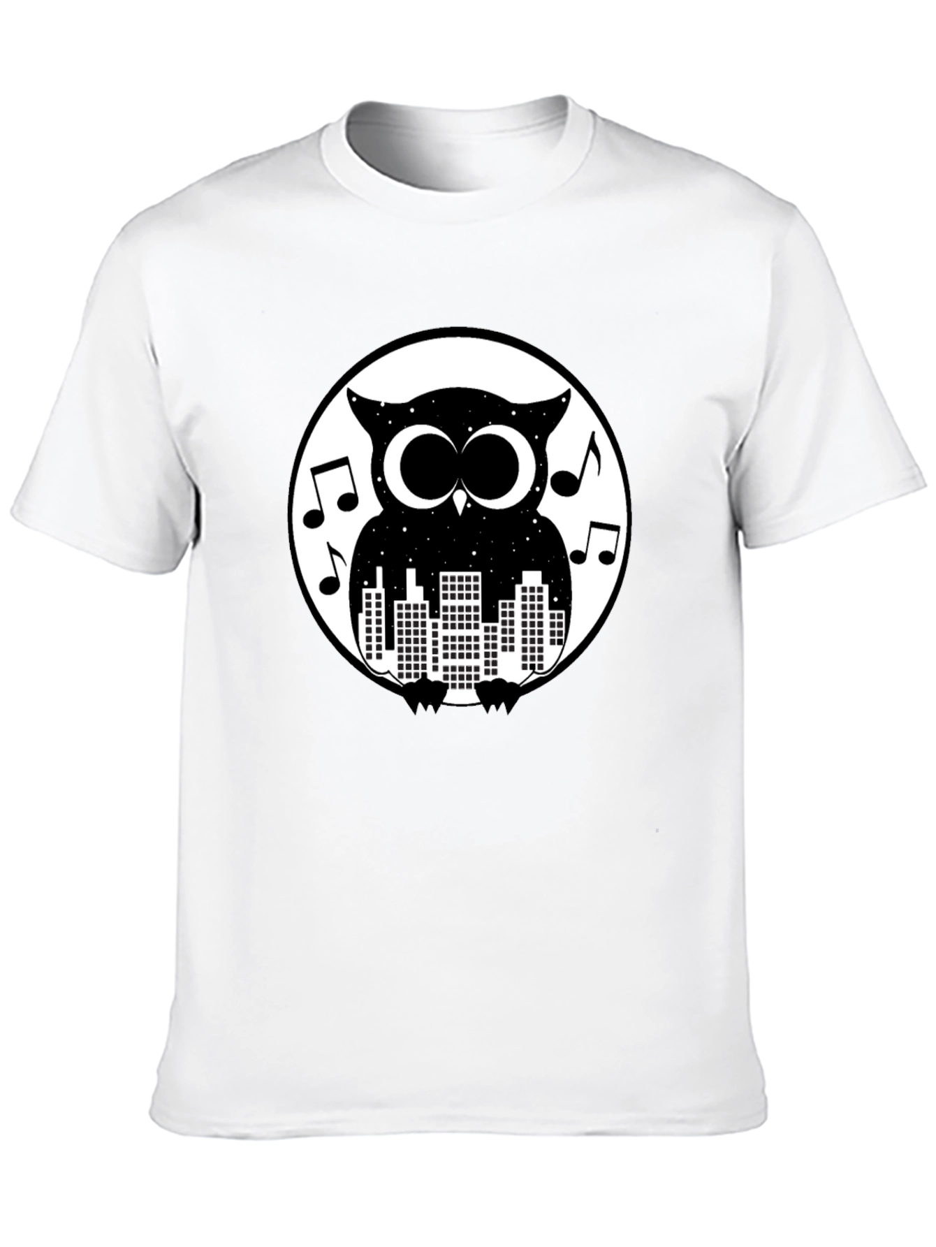 Night Owl Cityscape Graphic Tee - Black Cotton T-Shirt