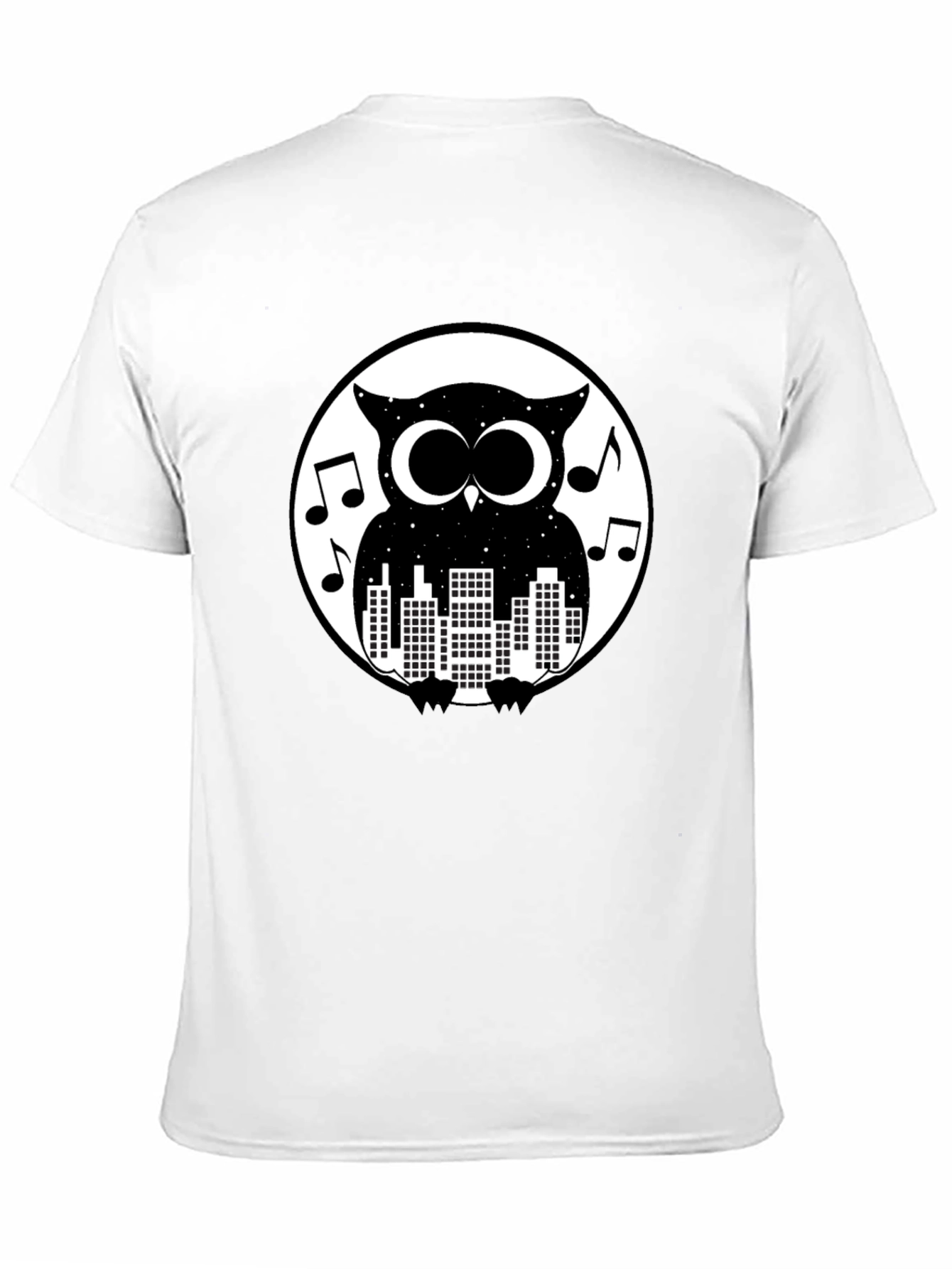 Night Owl Cityscape Graphic Tee - Black Cotton T-Shirt