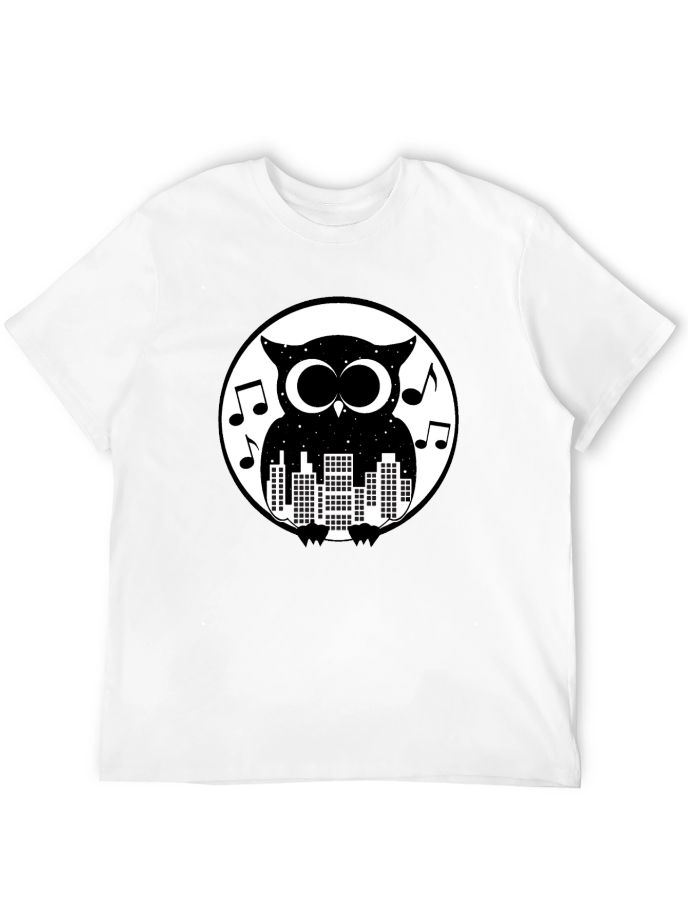 Night Owl Cityscape Graphic Tee - Black Cotton T-Shirt