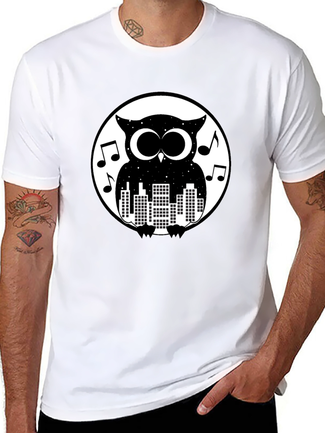 Night Owl Cityscape Graphic Tee - Black Cotton T-Shirt