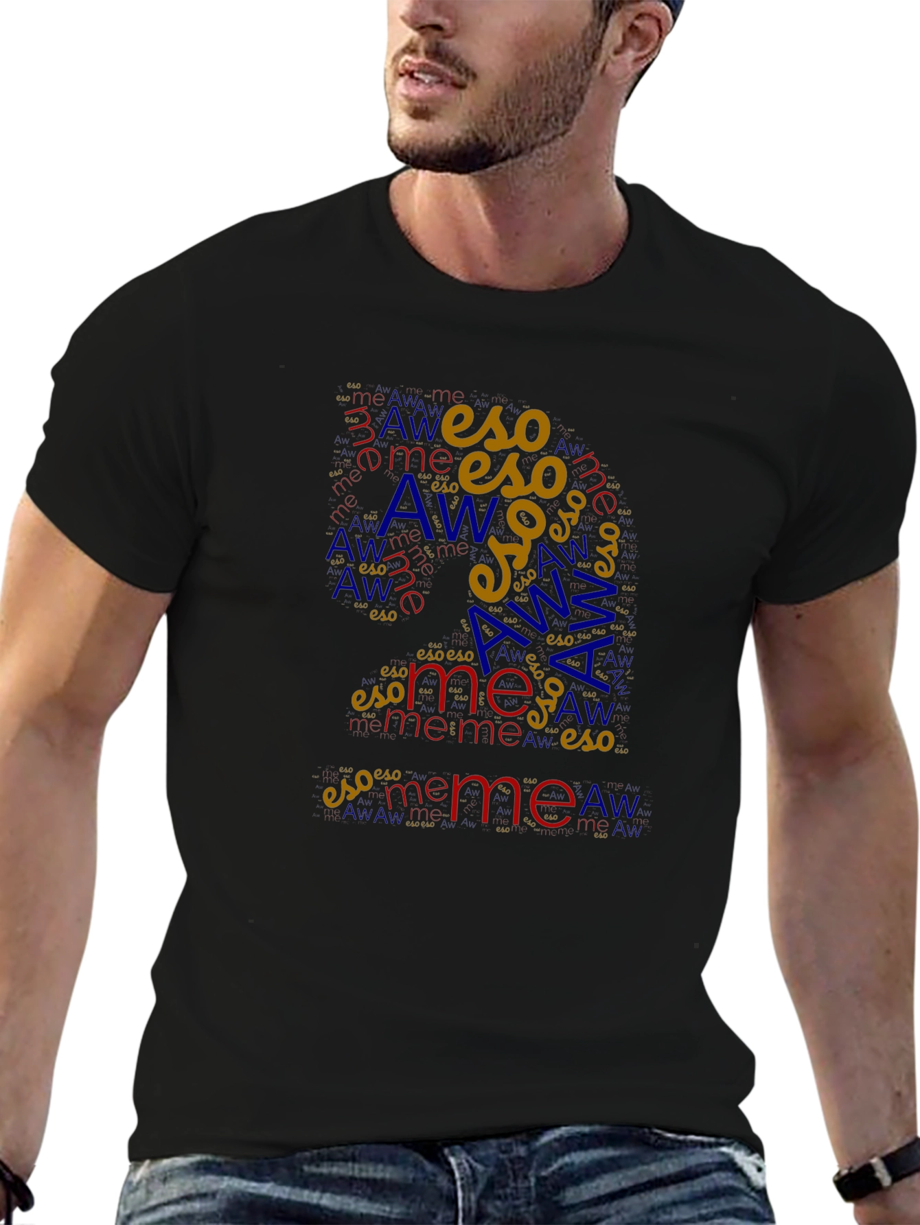 Word Art Black T-Shirt: Eso Me and Aw