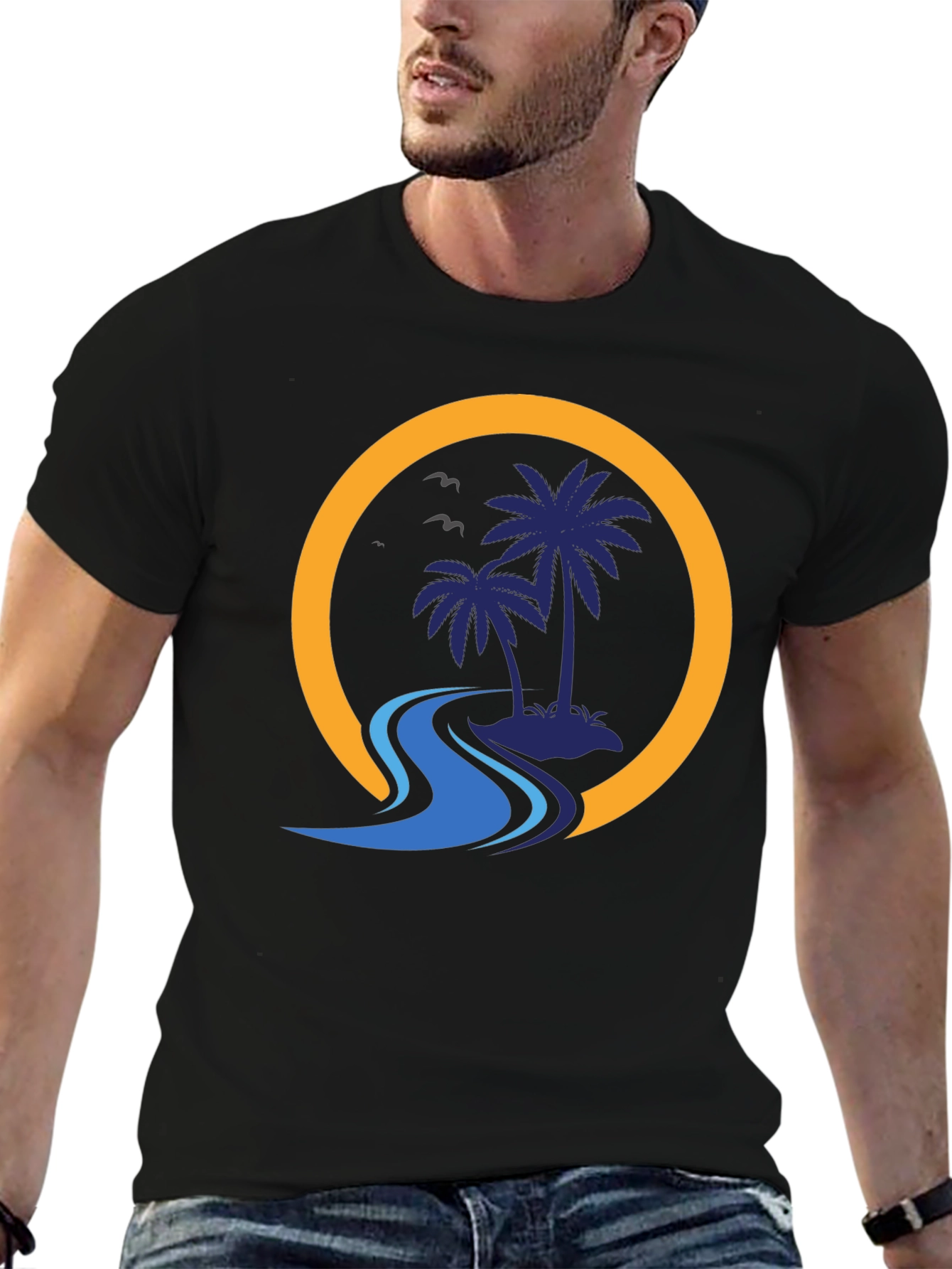 Palm Island Graphic Black T-Shirt