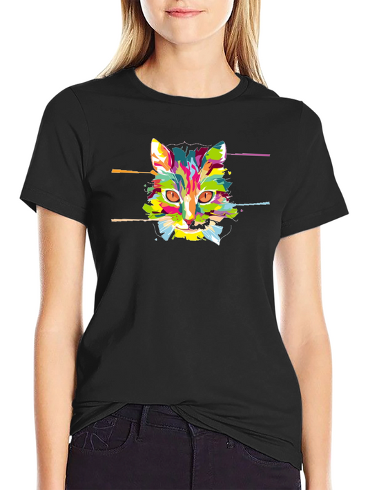 Abstract Cat T-Shirt - Colorful Graphic Tee