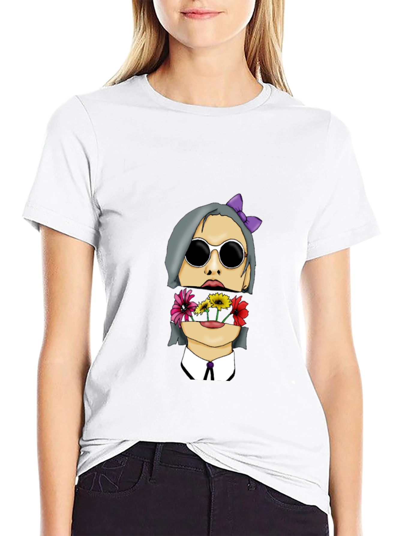 Floral Face Graphic Print Mens Black T-Shirt