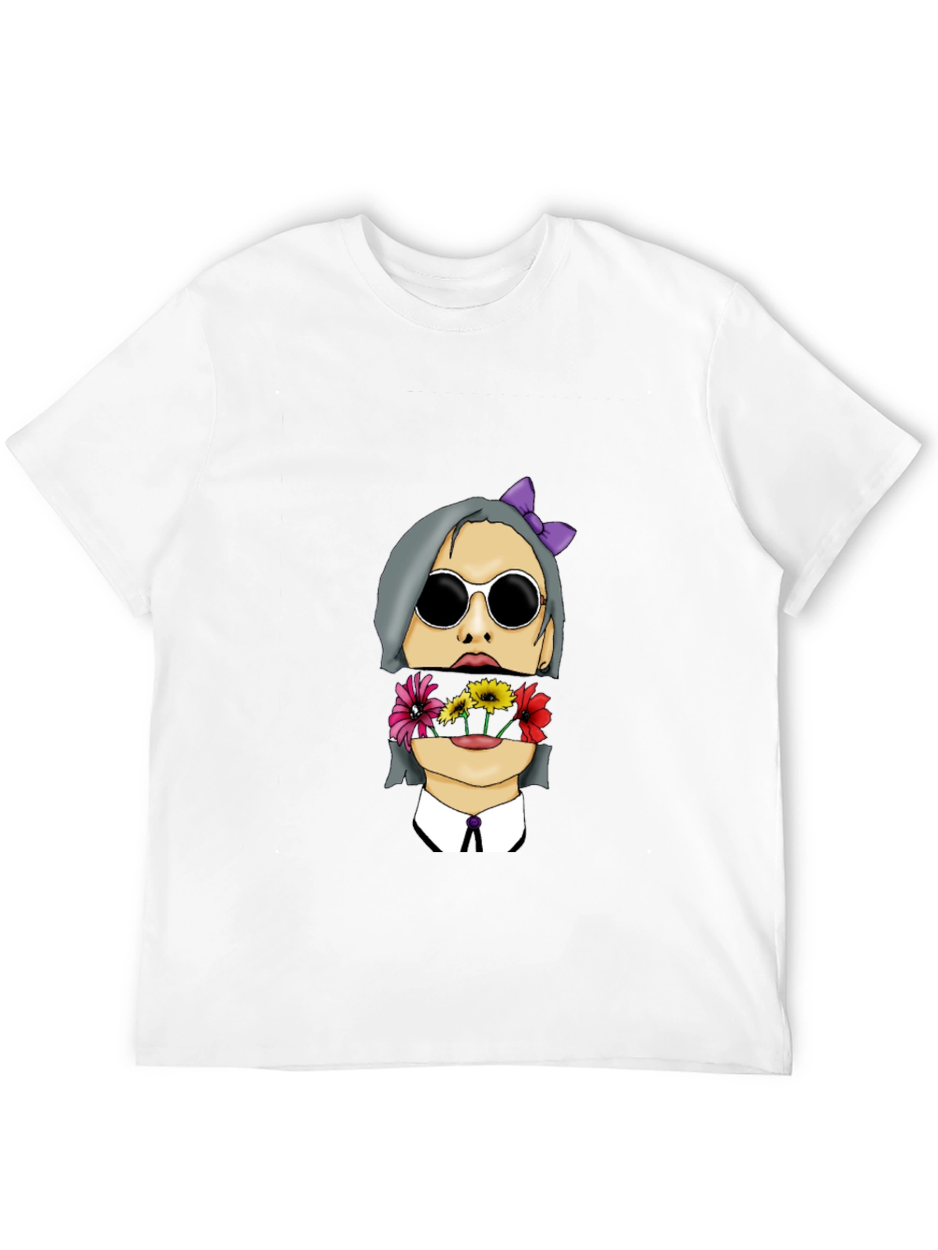 Floral Face Graphic Print Mens Black T-Shirt