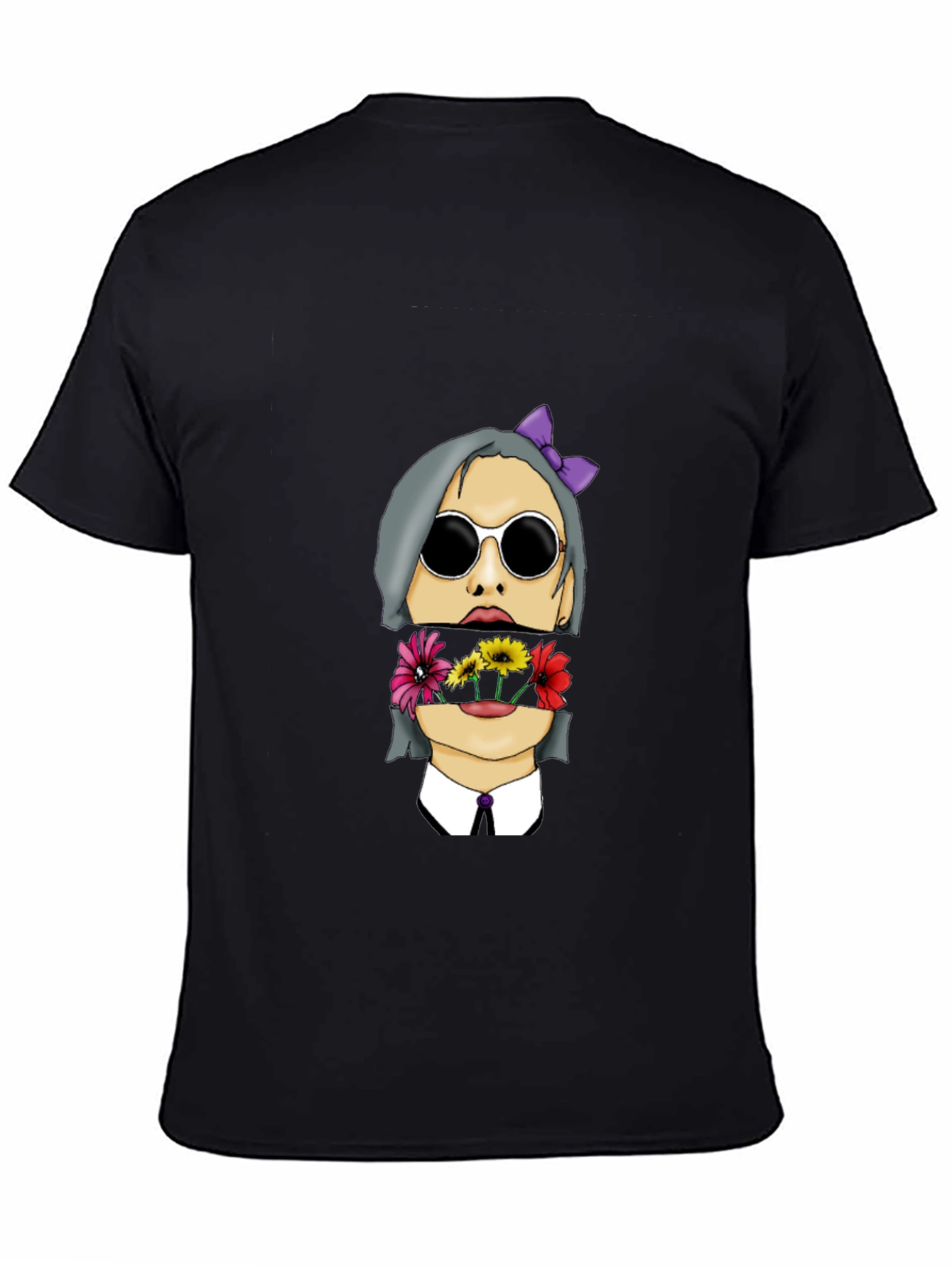 Floral Face Graphic Print Mens Black T-Shirt