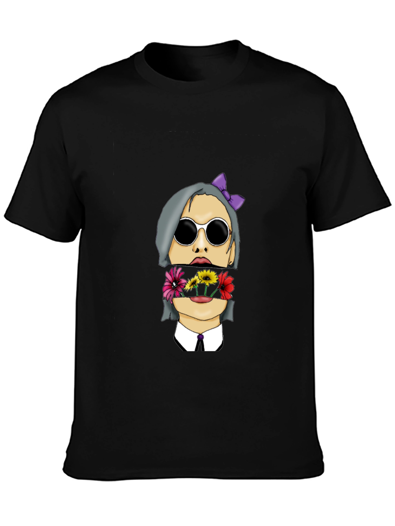 Floral Face Graphic Print Mens Black T-Shirt
