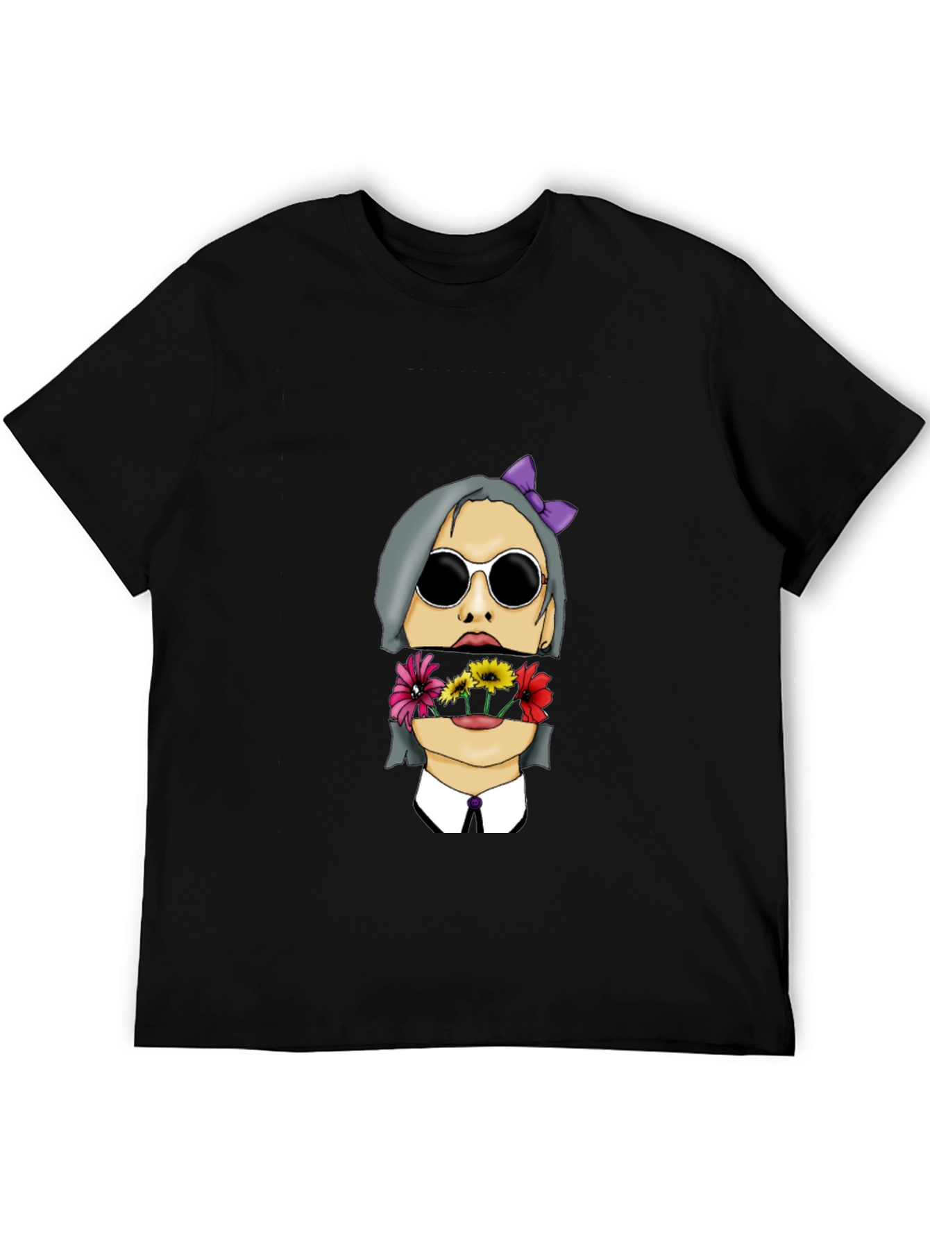 Floral Face Graphic Print Mens Black T-Shirt