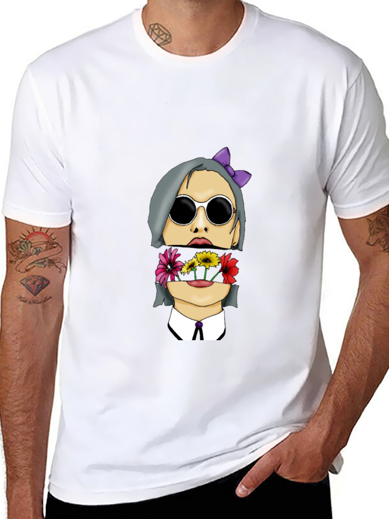 Floral Face Graphic Print Mens Black T-Shirt