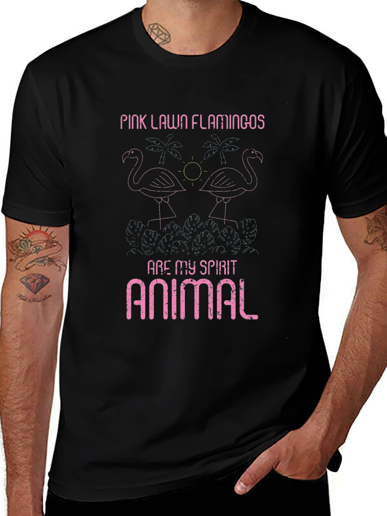 Pink Lawn Flamingos Graphic Tee - Spirit Animal T-Shirt