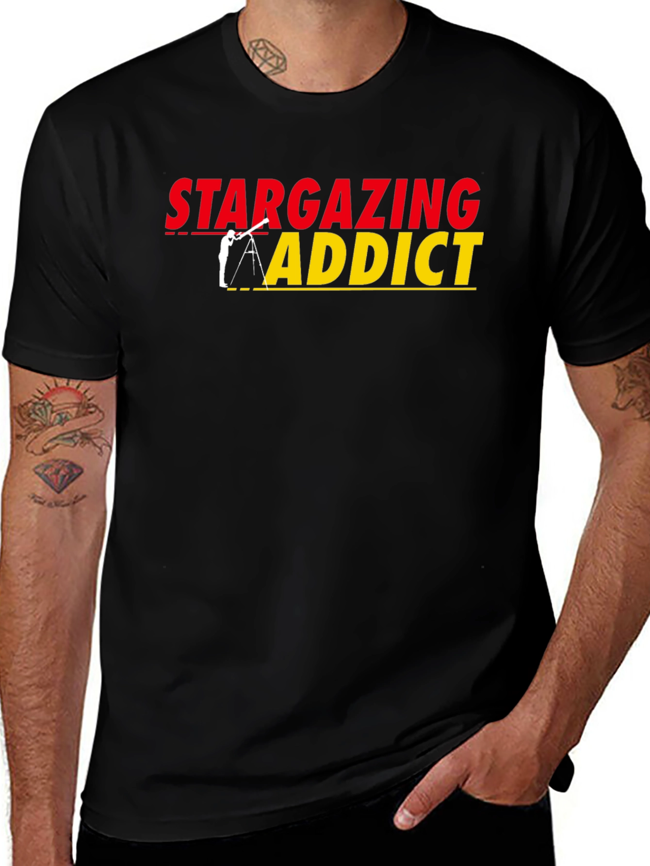 Stargazing Addict Black T-Shirt - Astronomy Lover Tee