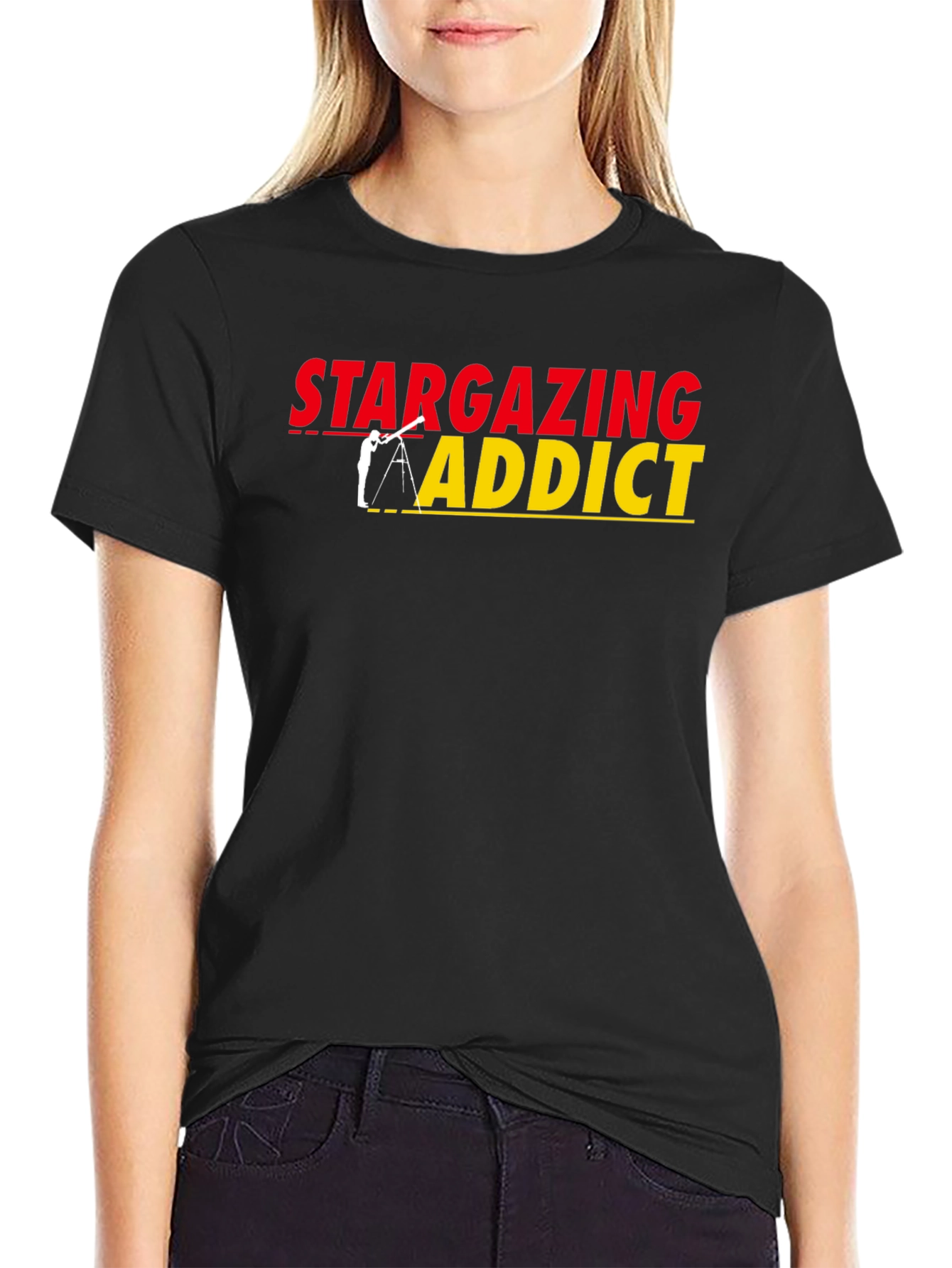 Stargazing Addict Black T-Shirt - Astronomy Lover Tee