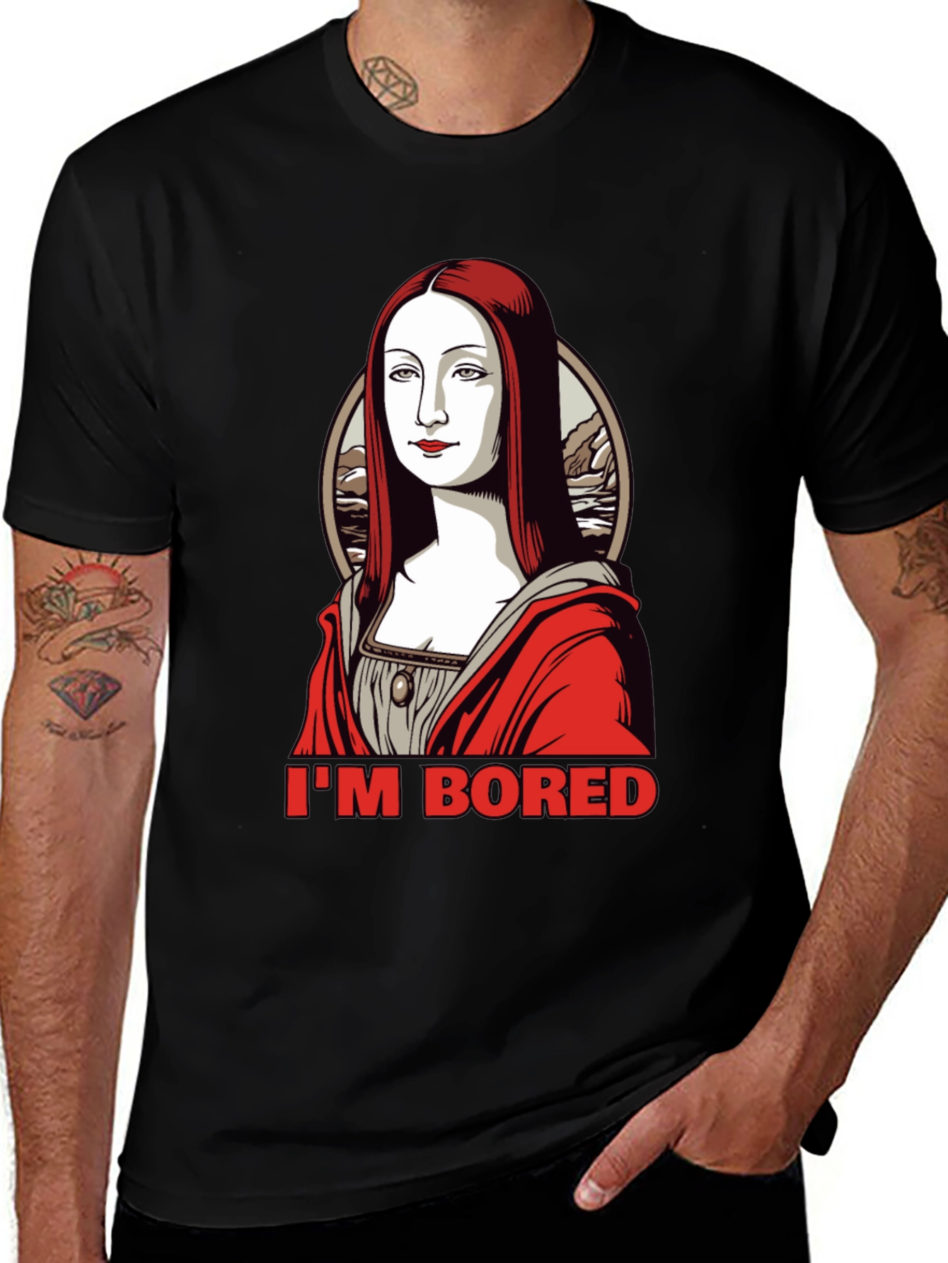 Bored Mona Lisa Graphic Tee - Black