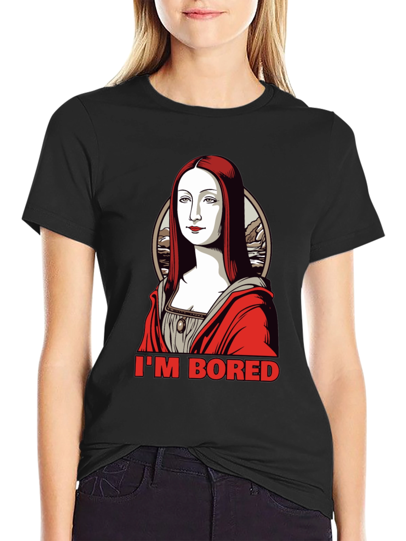 Bored Mona Lisa Graphic Tee - Black