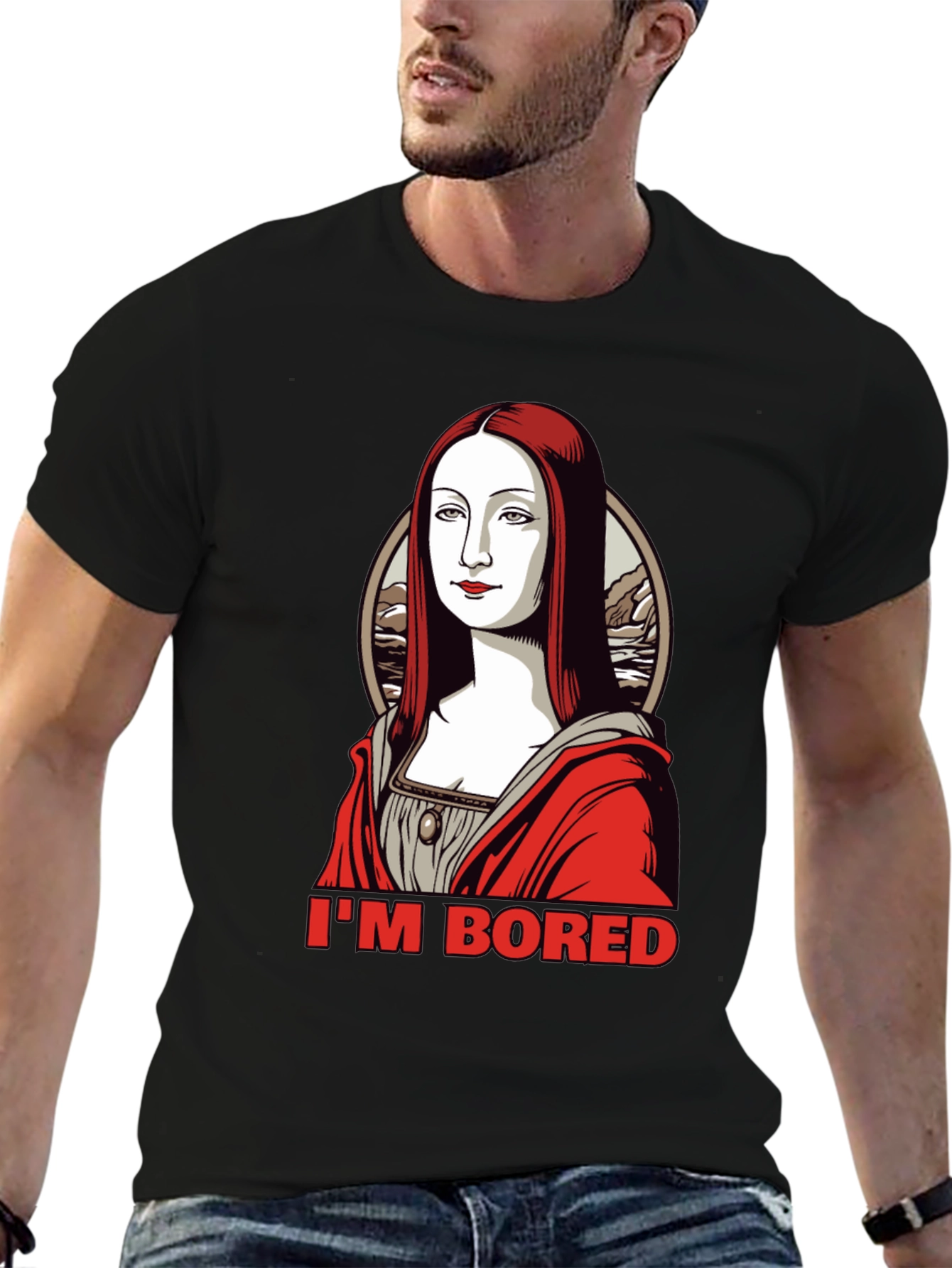 Bored Mona Lisa Graphic Tee - Black