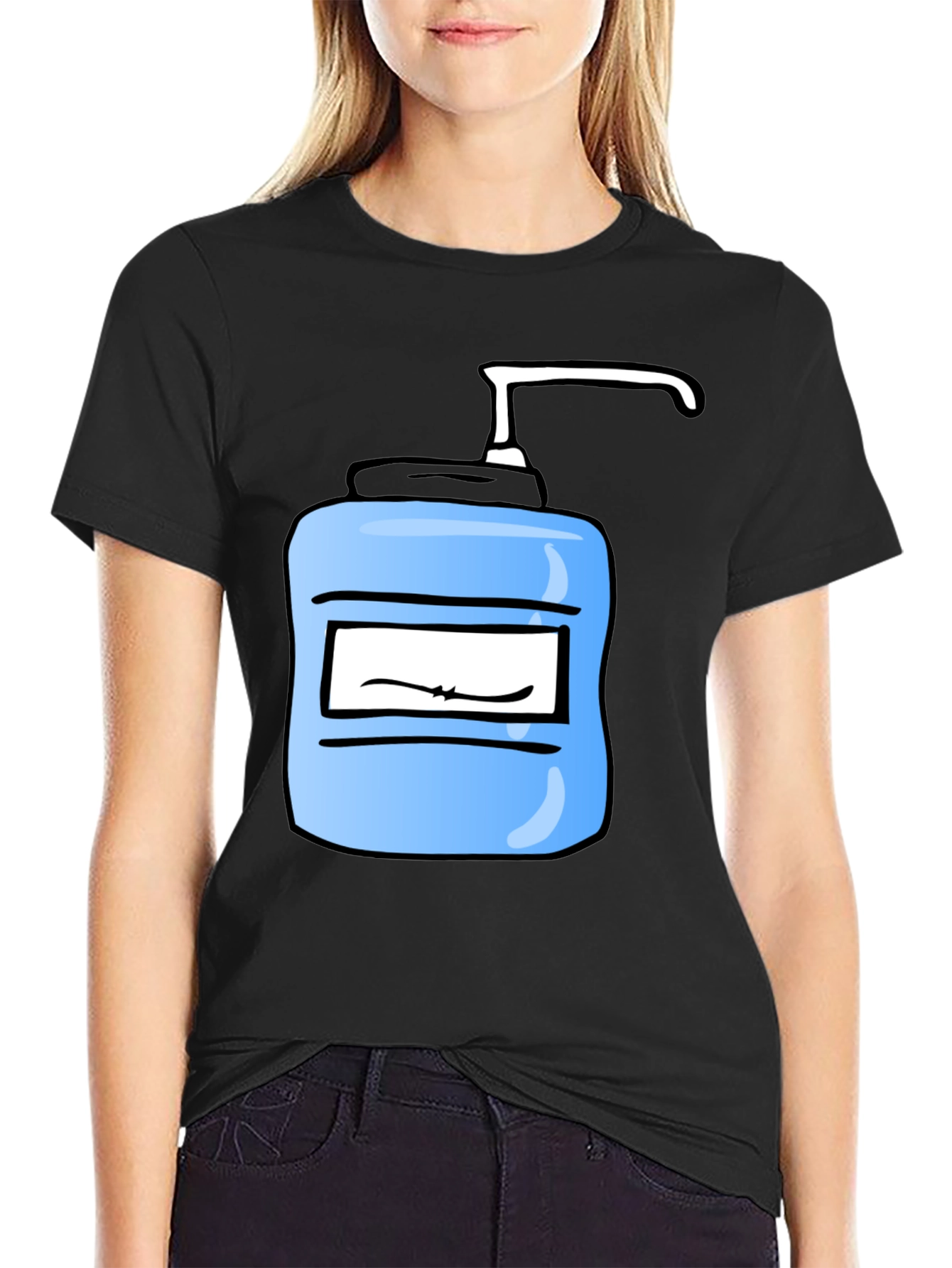 Cartoon Hand Sanitizer Graphic Tee - Black